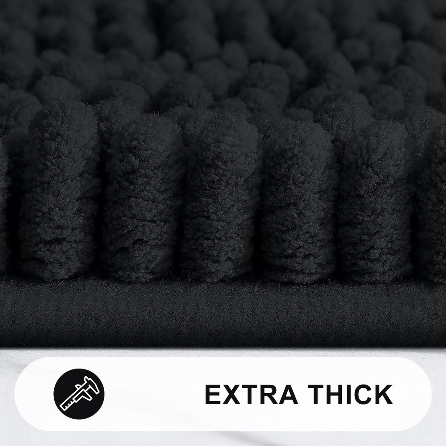Grandaily Chenille Striped Bathroom Rugs 24x16, Extra Thick and Absorbent Bath Mats, Non-Slip Soft Plush Shaggy Shower Carpet, Machine Wash Dry, Bath Rug for Bathroom, (Small, Black)