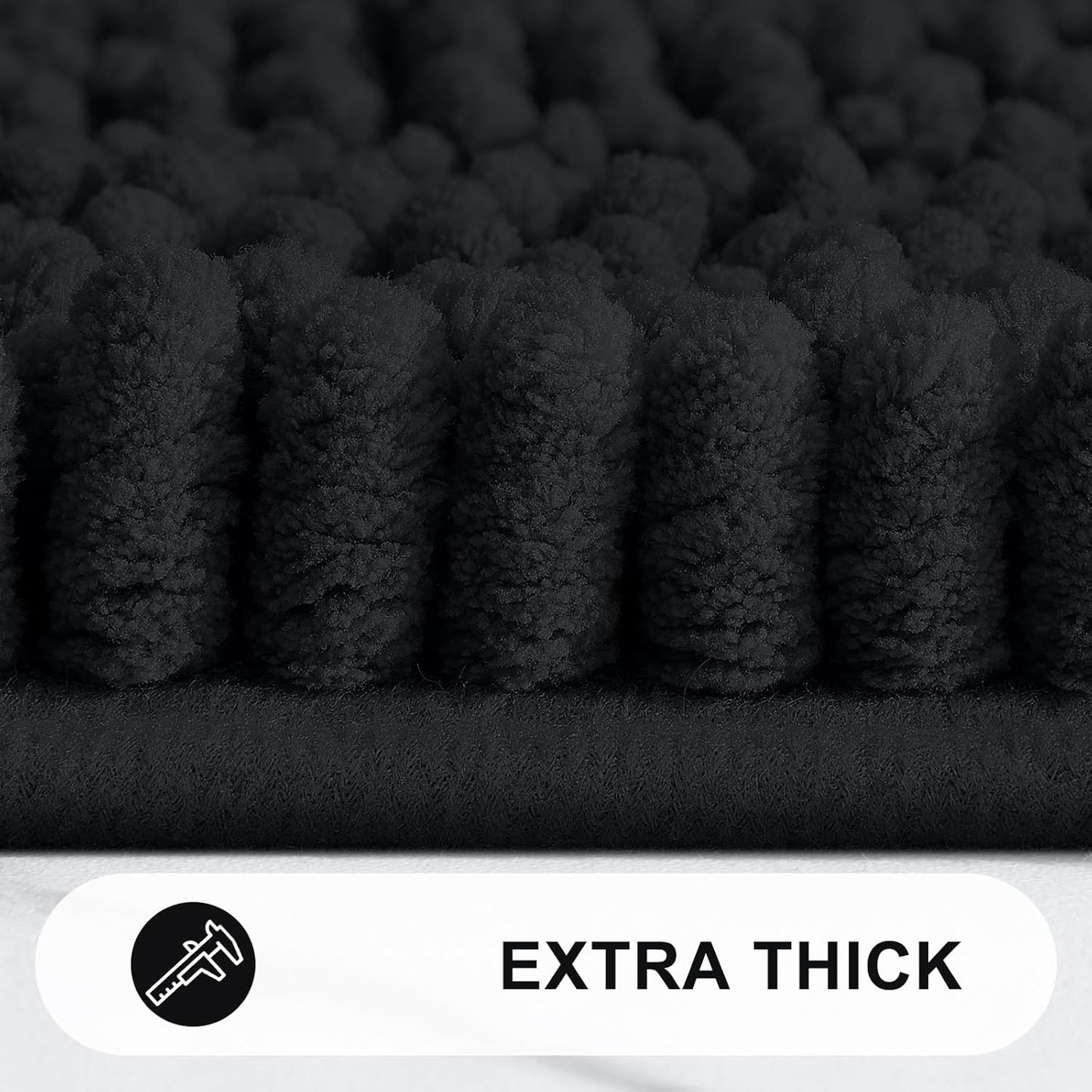Grandaily Chenille Striped Bathroom Rugs 30x20, Extra Thick and Absorbent Bath Mats, Non-Slip Soft Plush Shaggy Shower Carpet, Machine Wash Dry, Bath Rug for Bathroom, (Medium, Black)
