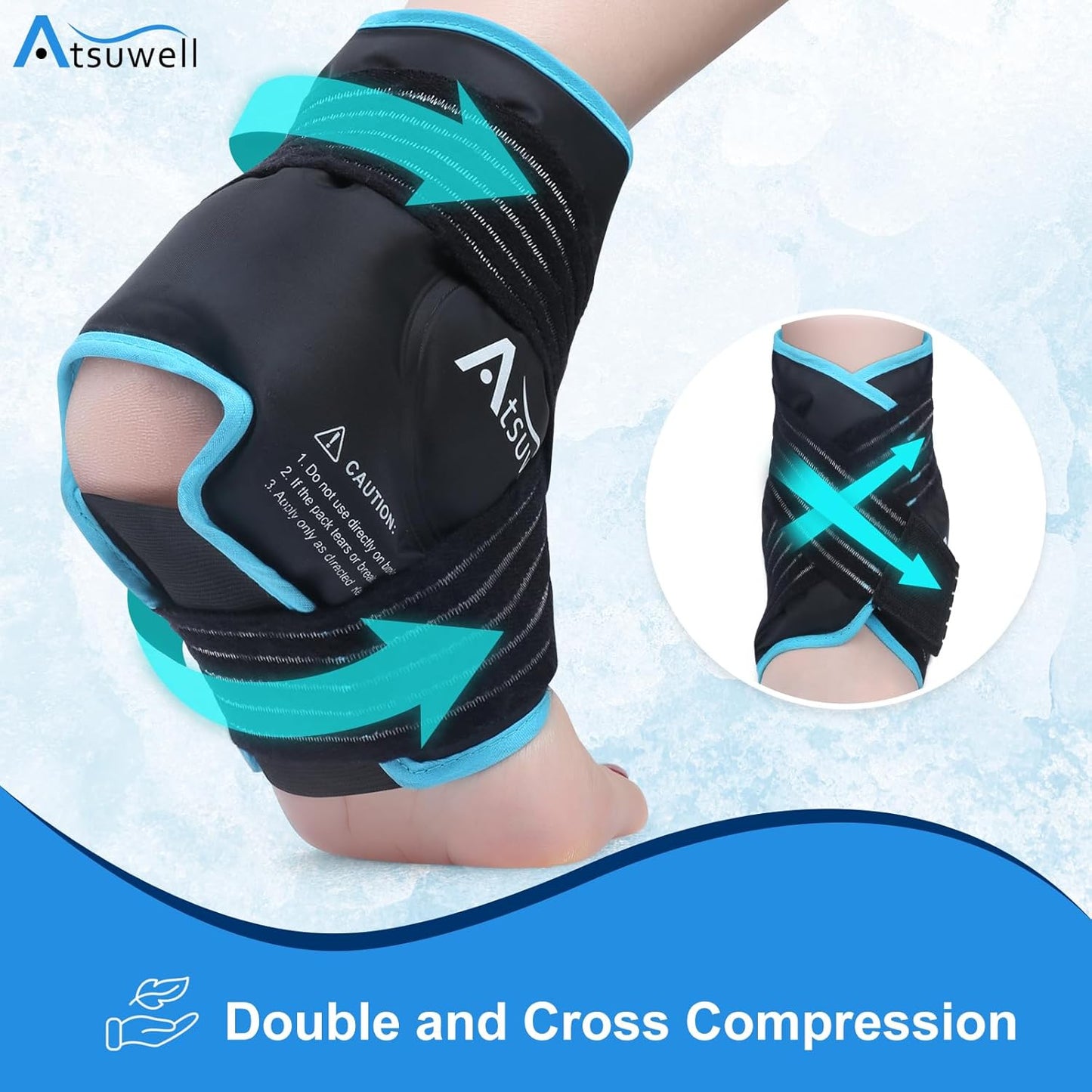 Atsuwell Ankle Ice Pack Wrap 2 Packs, Ankle Ice Wraps Flexible Gel Cold Pack for Foot Heel, Cold Compress Therapy for Soothing Discomfort, Black