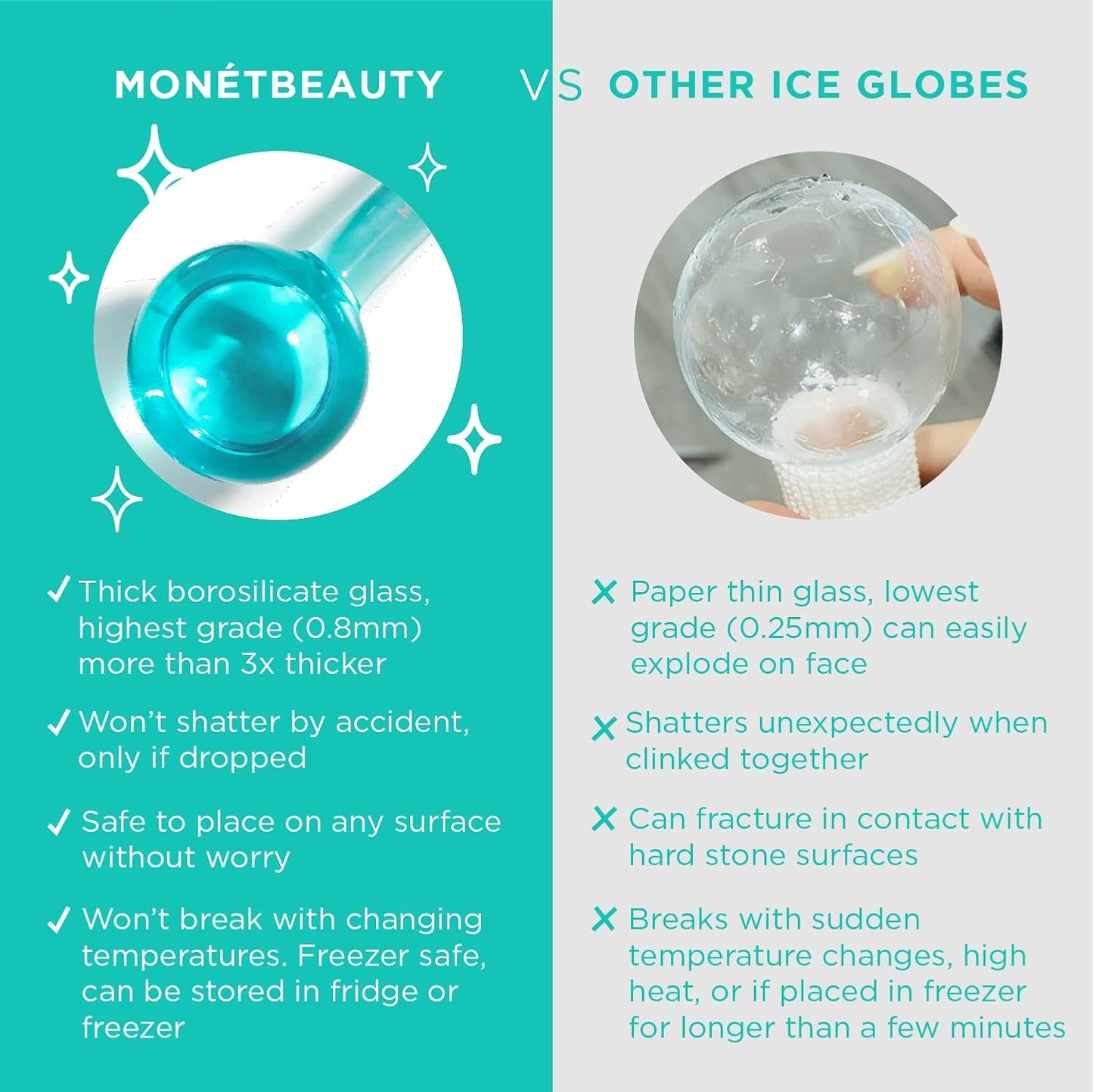 Ice Globes for Face, Freezer Safe and Highly Effective Facial Globes for Daily Beauty Routines, Face Roller to Reduce Puffiness, Enhance Circulation and Complexion (Blue, No Glitter)