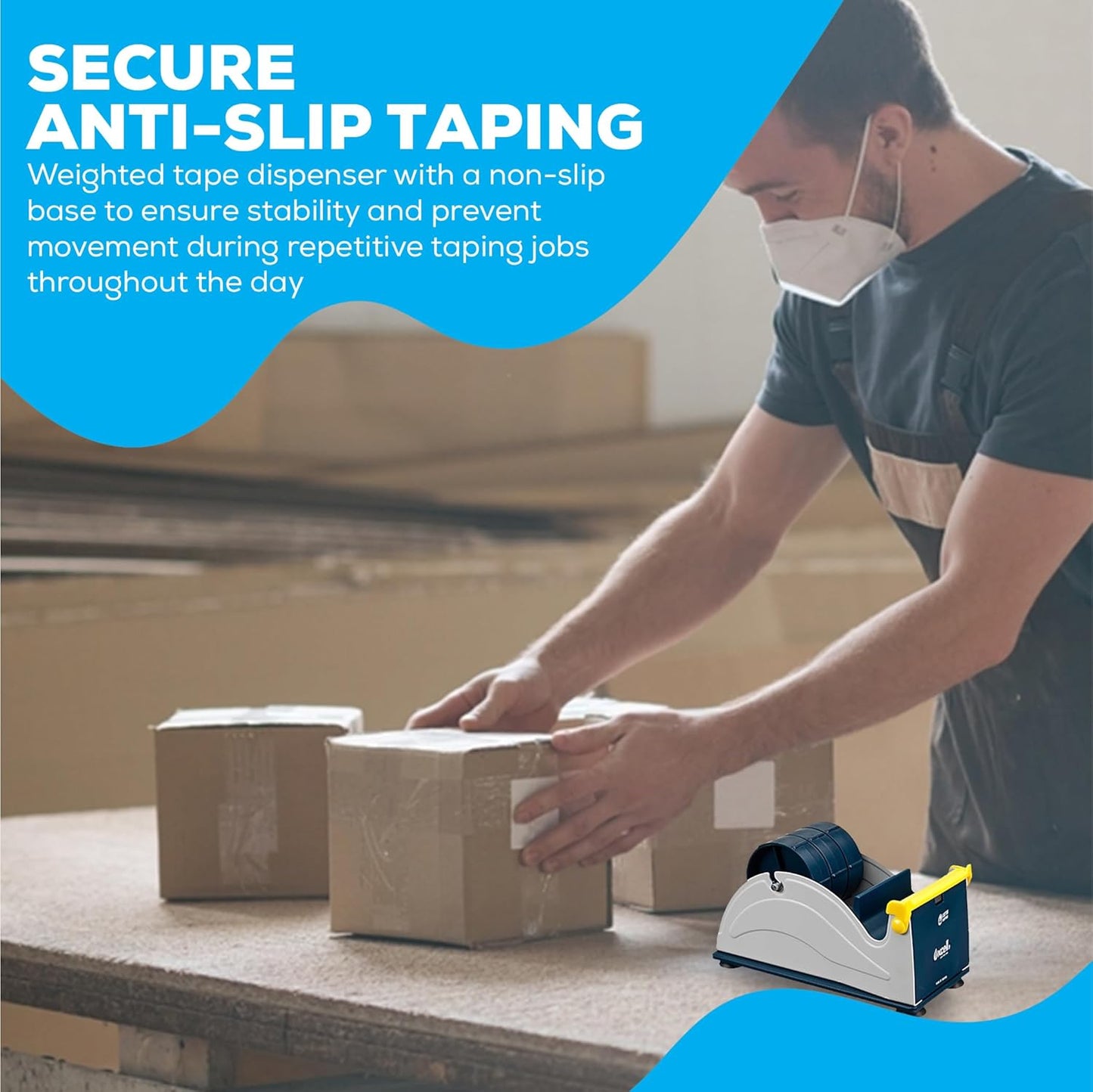 Excell EX-17/3IN JVCC EX-17 Steel Desk Top Tape Dispenser: 3" Wide, Blue/Grey + LuxProdX Sticker