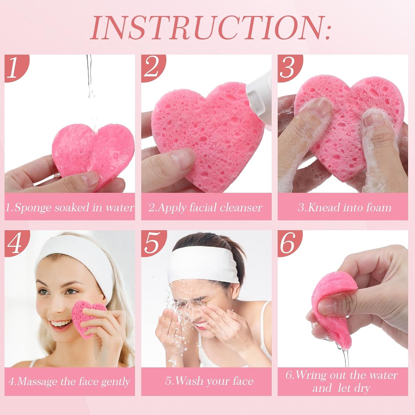 Sieral 120 Pcs Compressed Facial Sponges with Container Disposable Face Sponge Pads for Washing Face Cleansing Exfoliating Esthetician Makeup Removal(Heart,White, Pink)