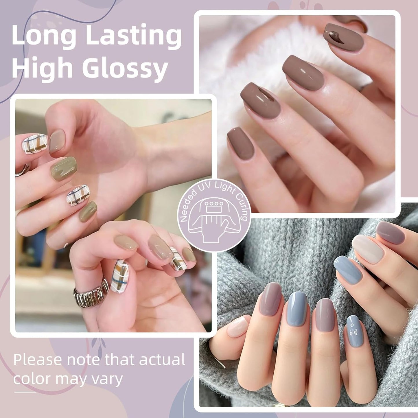 Solid Gel Nail Polish Set, 9 Colors Dark Purple Solid Cream Gel Polish Palette with Brush, Solid Ombre Nail Polish for Women DIY Manicure Art