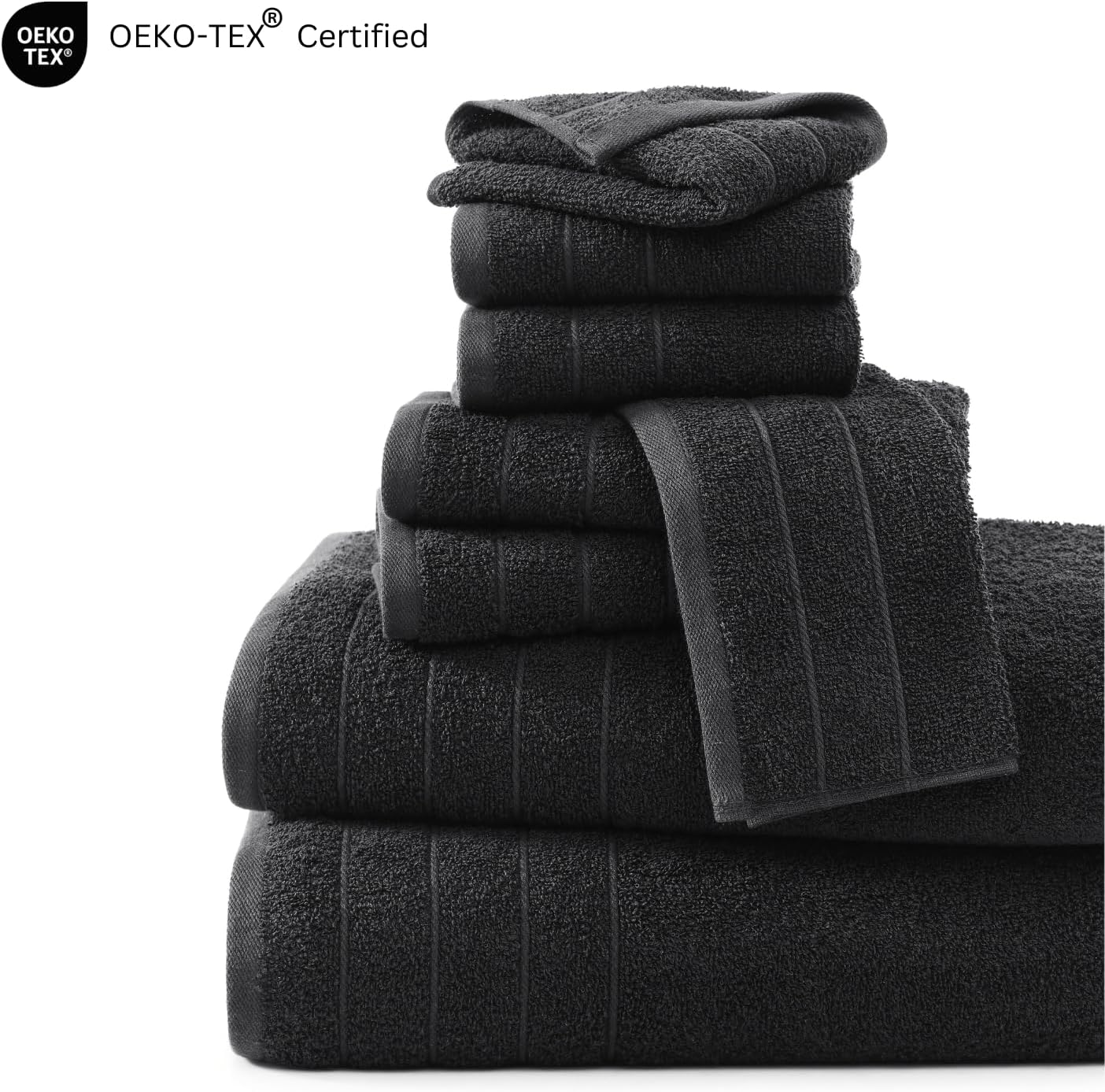 Casa Platino 100% Mercerized Cotton Luxury Bathroom Towels Set - 8 Piece - Ring Spun Technology - 2 Bath, 4 Washcloths, 2 Hand Towels - Remains Soft & Absorbent Even After Multiple Washes - Black