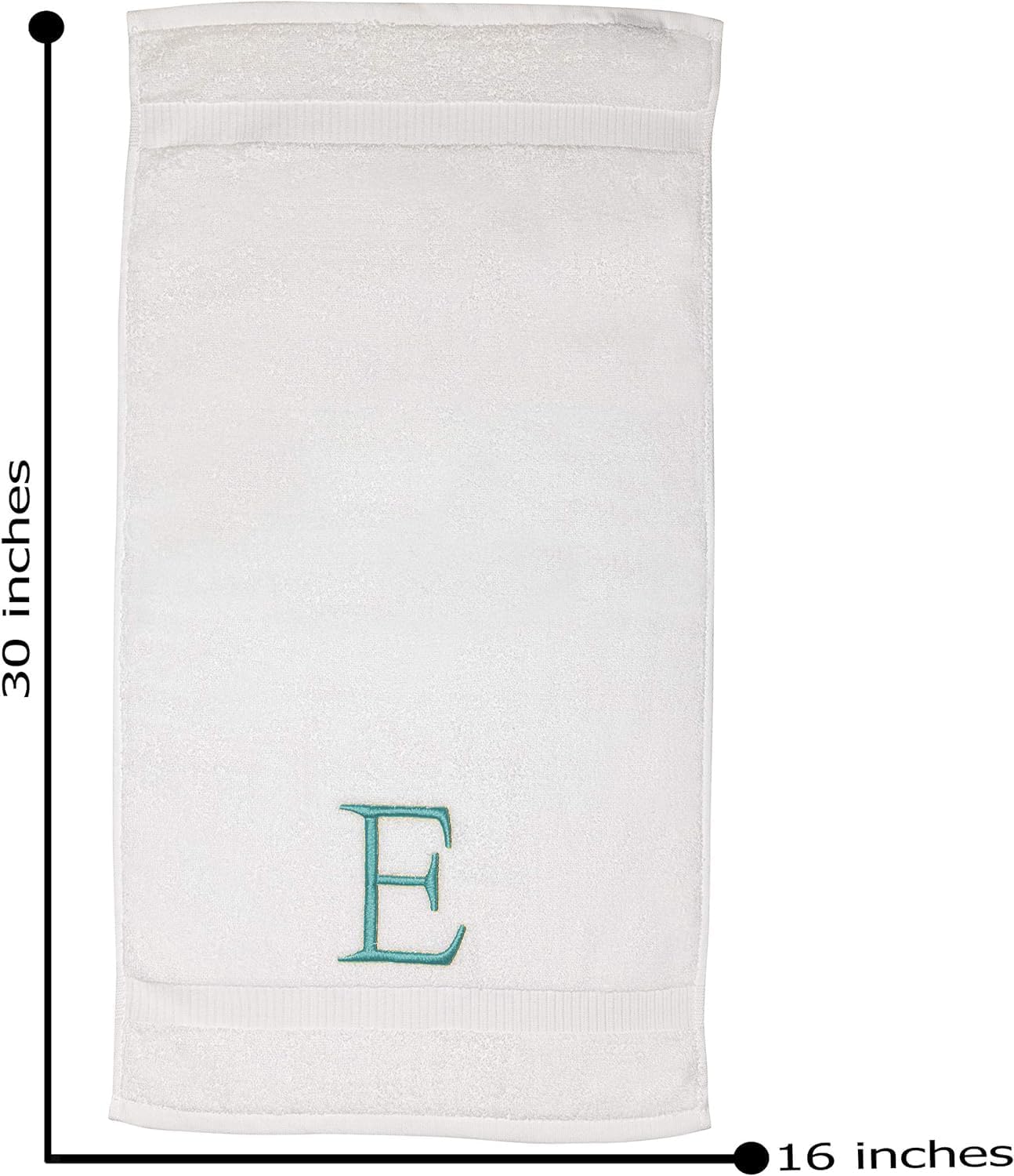 White Monogram Hand Towel for Bathroom - Monogrammed Initial Hotel Quality Decorative Embroidered Luxury Towel for Powder Room, Spa - GOTS Organic Certified - Set of 2 Teal Letter E