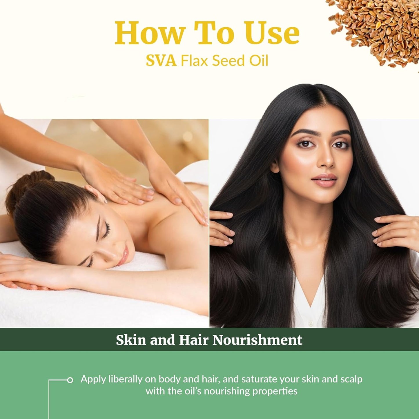 SVA Flax Seed Oil Organic - 16 Fl Oz – 100% Natural Cold Pressed Organic Flax Seed Oil - for Face, Skin Care, Hair Care, Scalp Massage & Body Massage – Carrier Oil