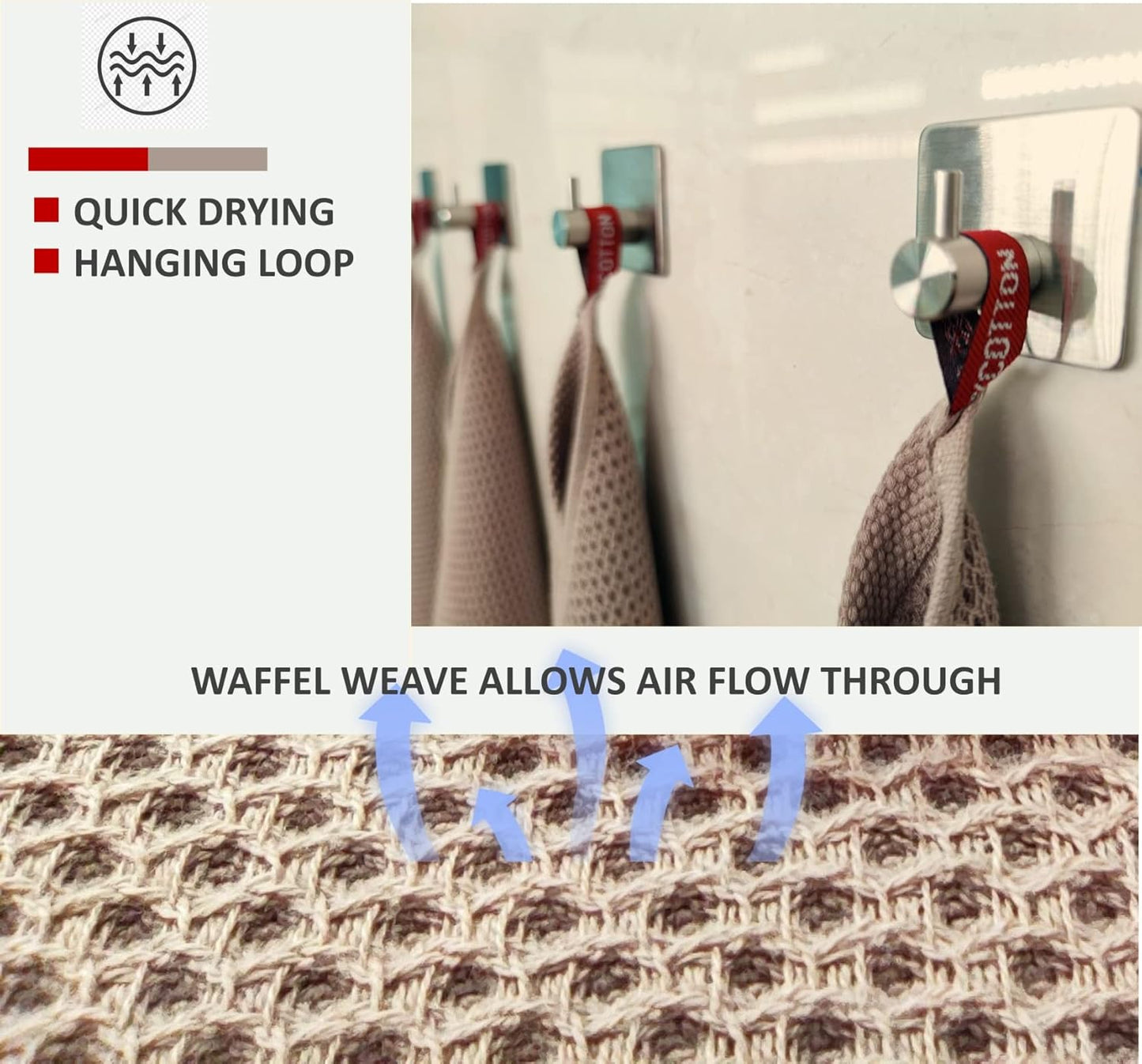 Kitchen Towels 100% Cotton Waffle Weave Dish Towel for Cleaning Drying Dishes Extra Absorbent and Soft, Dish Cloth,13 x 28 Inch(EarthBrown-4 Pack)
