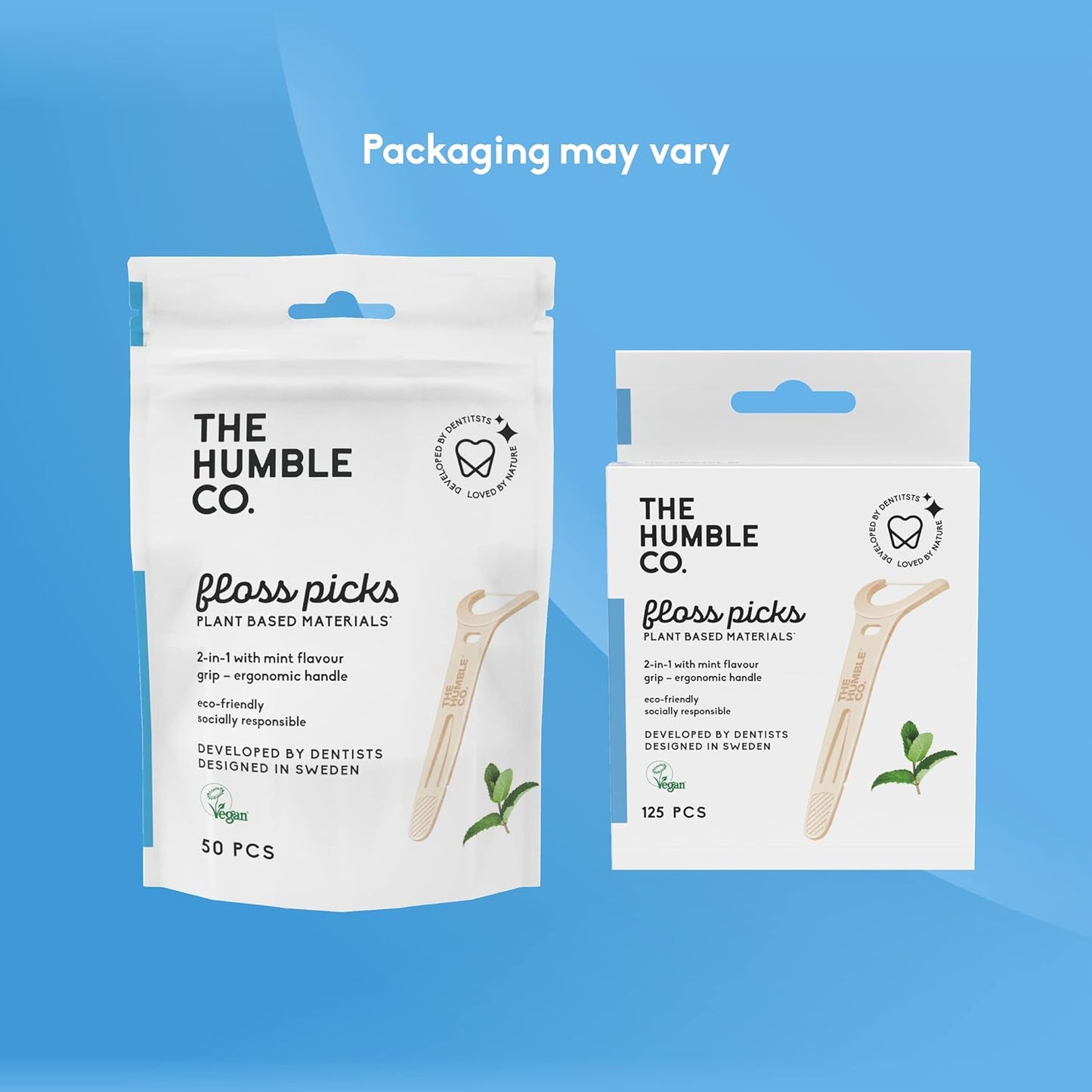 The Humble Co. Floss Picks (200 Count) – Plant Based Dental Floss Picks with Grip Handle for Superior Oral Care, Dental Hygiene, and Gum Health, Cruelty Free Tooth Floss Picks (Mint)