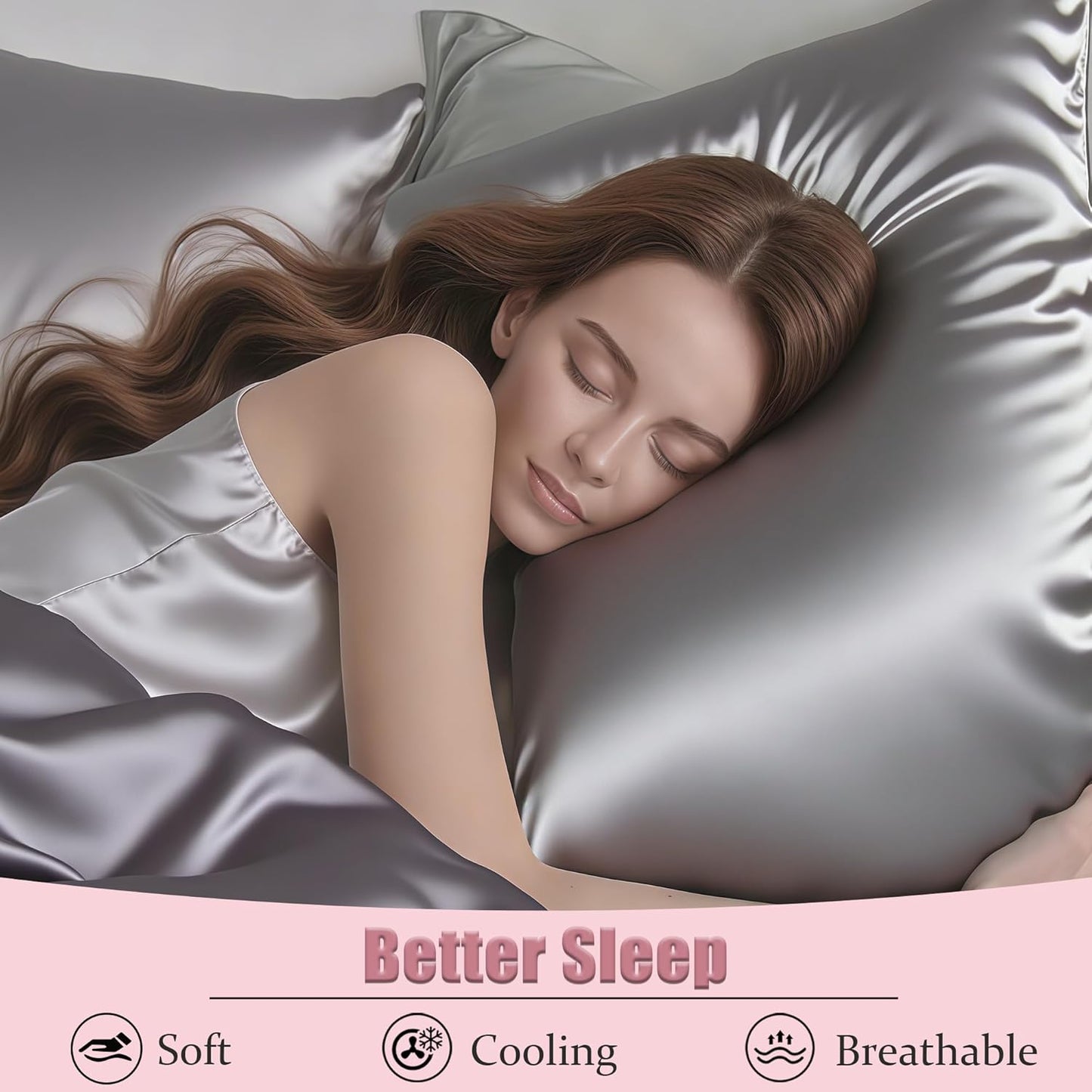 Mulberry Silk Pillow Cases 2 Pack Standard Size with Zipper, Ultra Smooth Soft Breathable Cooling Pillow Cases for Hot Sleepers, Silk Satin Pillowcase for Hair and Skin Set of 2, Gifts for Women