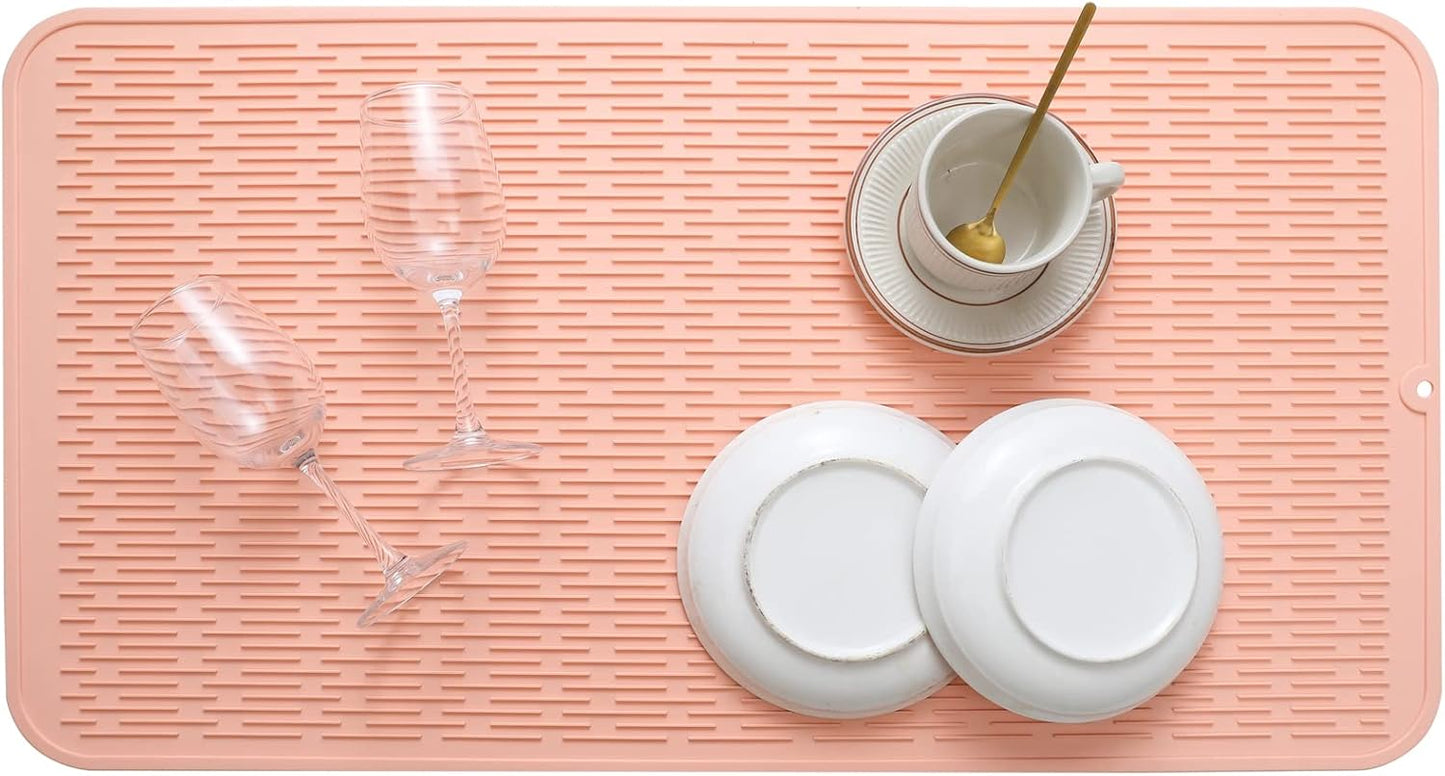 Silicone Dish Drying Mat for Multiple Usage,Easy clean,Eco-friendly,Heat-resistant Silicone Mat for Kitchen Counter or Sink,Refrigerator or Drawer Liner Pink 4XL 32 inches x 18 inches