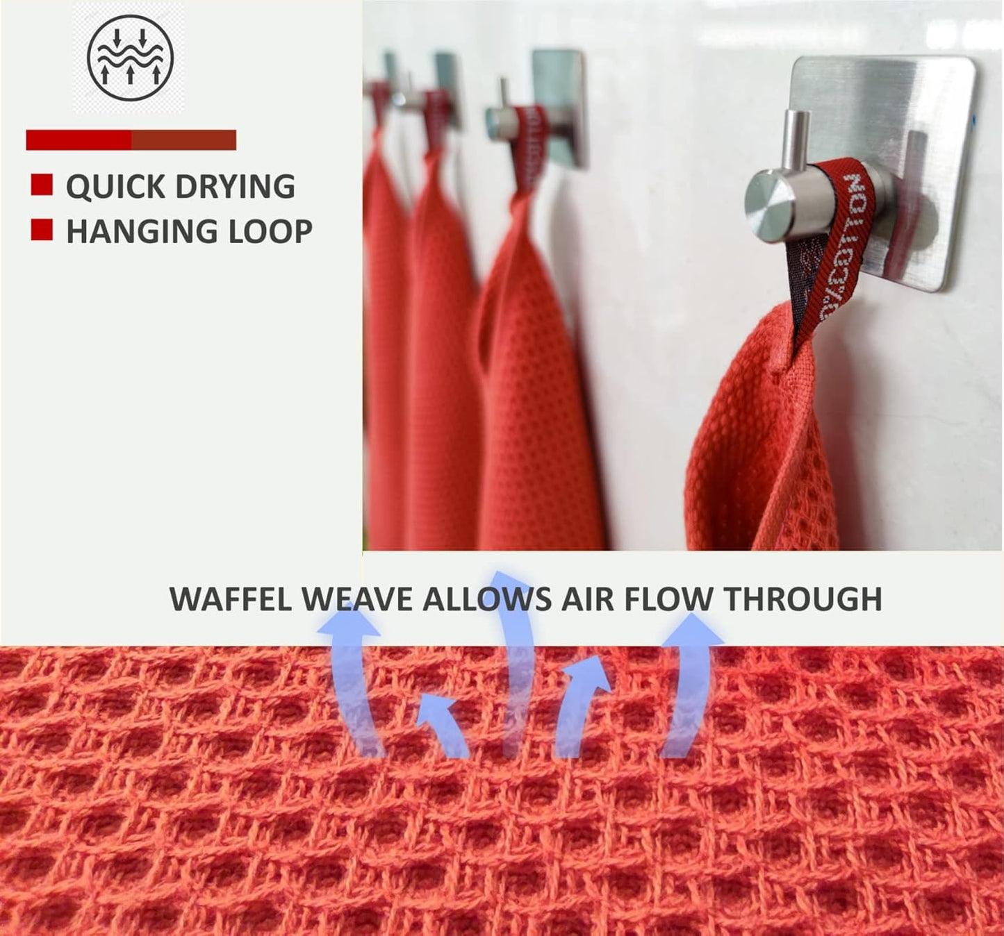 Kitchen Towels 100% Cotton Waffle Weave Dish Towel for Cleaning Drying Dishes Extra Absorbent and Soft, Dish Cloth,13 x 28 in(Reddish Orange-4 Pack)