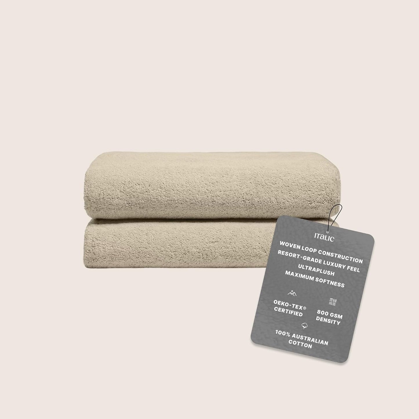 Italic Ultraplush 100% Australian Cotton Bath Sheets - Set of 2 Luxury Extra Large Heavy Duty Bath Sheets, 800GSM Plush and Absorbent Sheets for Hotels, Bath, Gym & Spa (Sand)