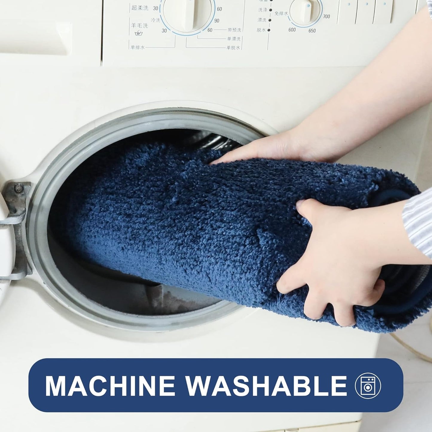 COSY HOMEER Extra Thick Bath Rugs for Bathroom - Anti-Slip Bath Mats Soft Plush Yarn Shaggy 100% Strong Mirco Polyeste Mat Living Room Bedroom Mat Floor Water Absorbent(Navy,16x24 - Inches)