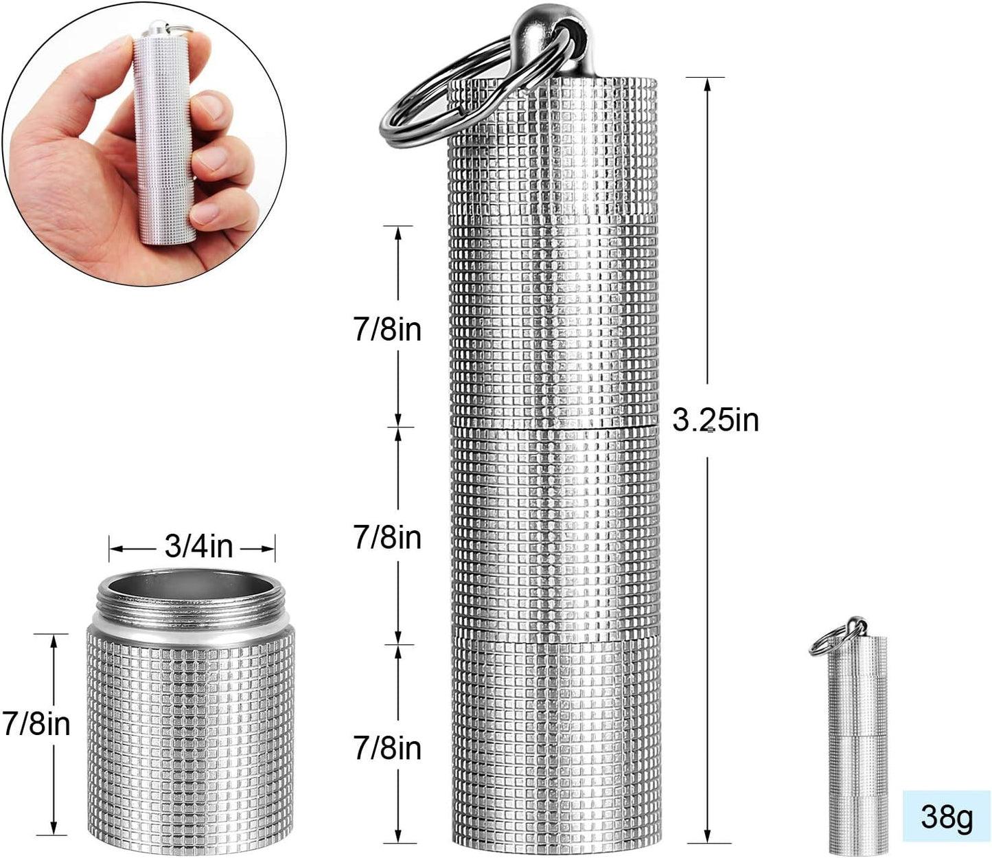 PPFISH 2 PCS Portable Daily Pill Case, 3 Compartments Aluminum Alloy Waterproof Pill Box Dispenser, Small Pocket Pill Container, Keychain Pill Fob, Travel Pill Holder for Men Women