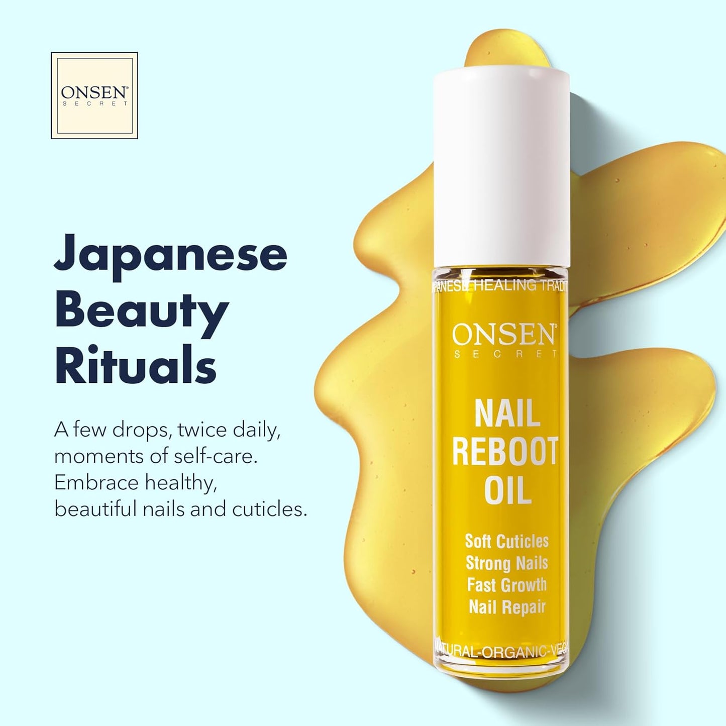 Onsen Secret Nail & Cuticle Repair Oil (10ml) - Dry Oil Formula - Japanese Tsubaki, Tea Tree & Jojoba - Strengthens Nails, Repairs Cuticles, Hydrates Skin & Hair - Natural & Vegan
