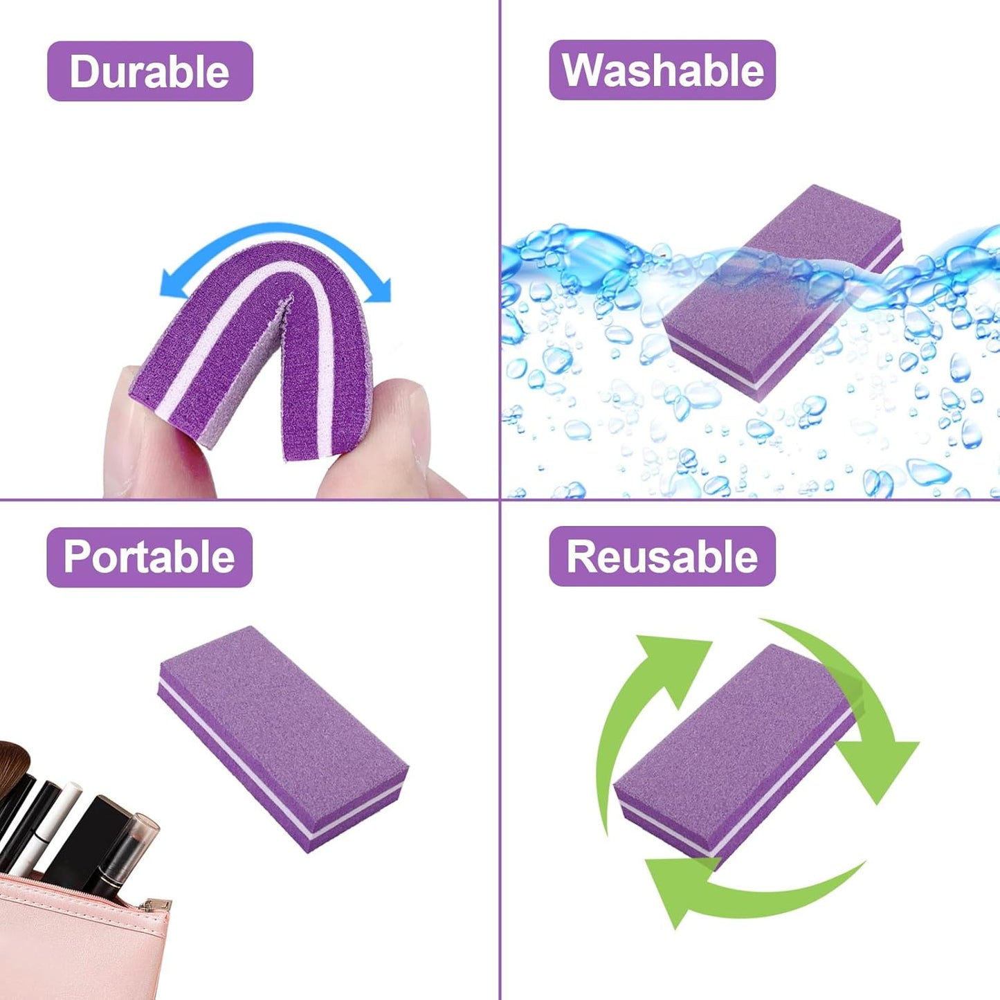 Nail Buffers (30 Pcs), Buffer Block Nail File for Acrylic and Natural Nails, 100/180 Grit Small Nail Buffer Block Bulk Buffing Nail Buff limas para unas acrilicas Professional Manicure Set Purple