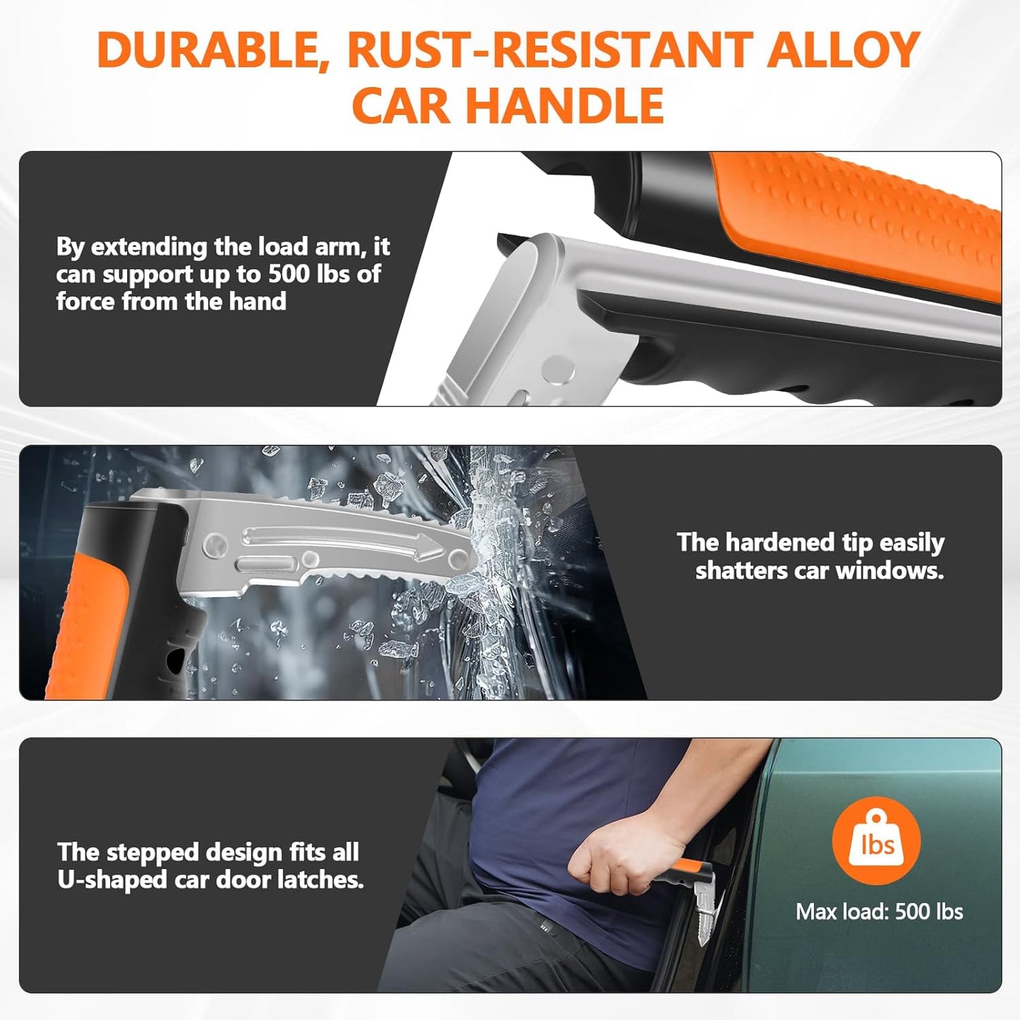 Car Door Handle for Elderly - 2025 New 3-in-1 Car Handle Assist, 2 Pack Auto Cane Portable Vehicle Support Handle Door Assist Bar, Max Load 500 Lbs, Anti-Slip Design (Orange-1-Pack Car Handle)