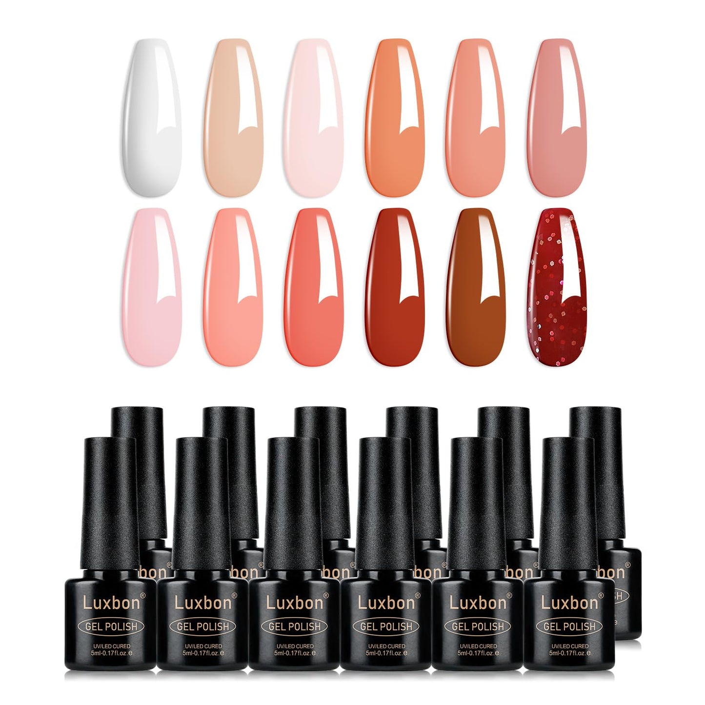 Luxbon 12 pcs Gel Nail Polish Set - Spring Color Set Long Lasting Gel Polish, uv led Soak Off Nail Art Designs Manicure Kit 003