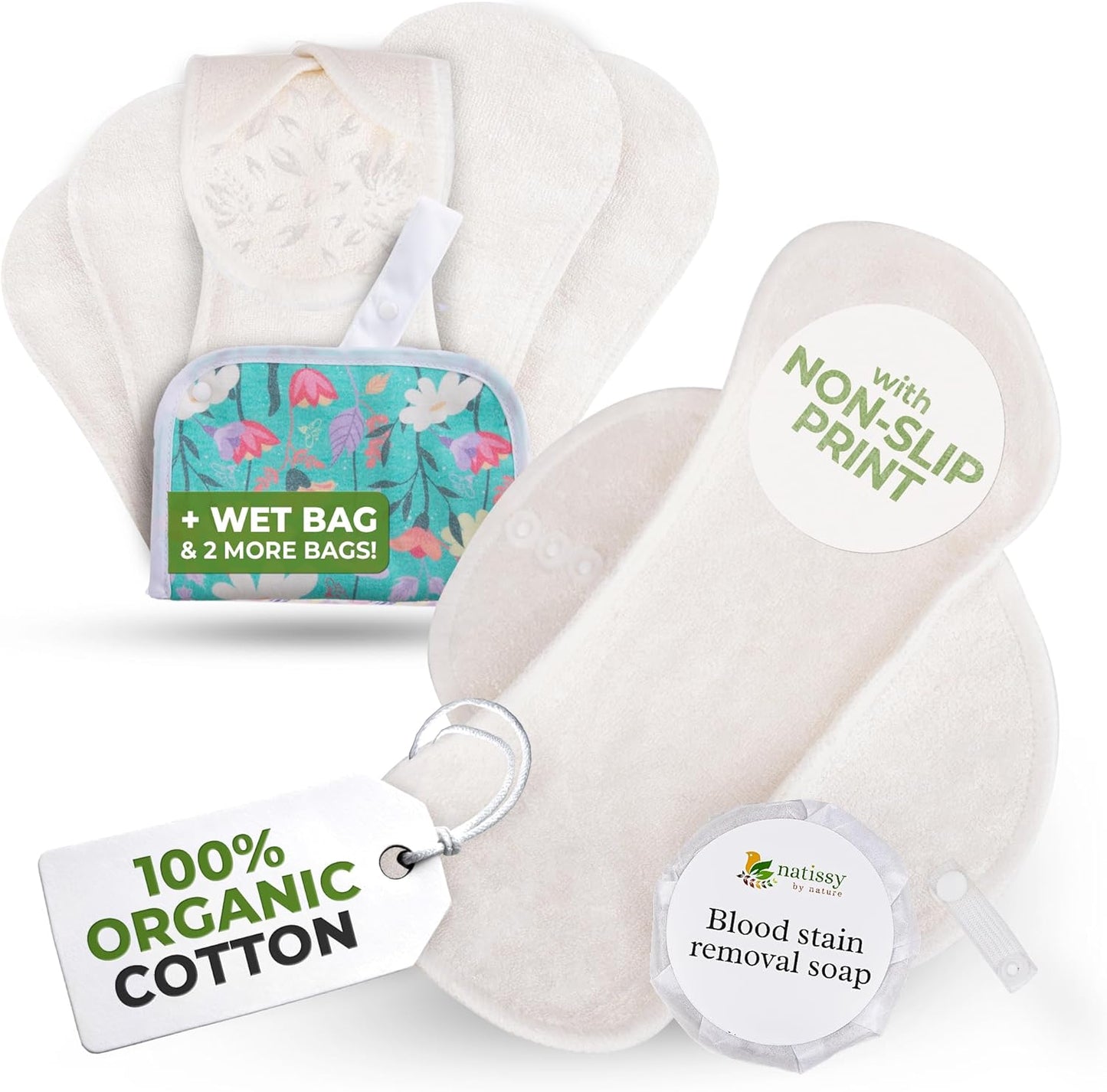 Non-Slip (Premium) High Absorbency Reusable Period Pads for Heavy Flow (6 Pack L+XL) - Leak Proof & Odor Free Viscose Cloth Pads for Women - High-Temp Washable, Soft & Skin-Safe for Menstrual Comfort