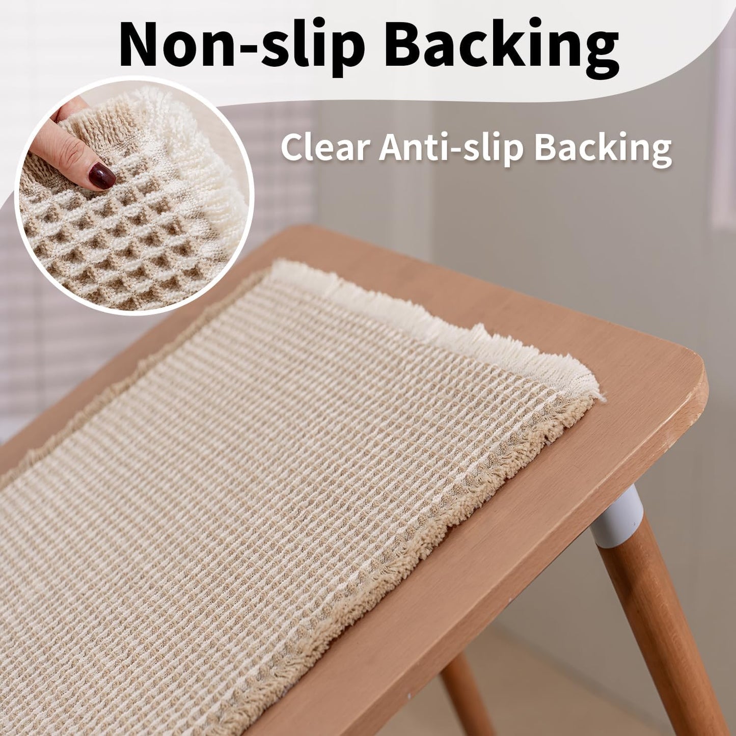 Waffle Runner Bath Mat - Long Boho Bathroom Rugs Non Slip Washable, Super Absorbent & Quick Dry, Soft Bath Mat Farmhouse Bathroom Decor, 24'' x 72'', Khaki and White