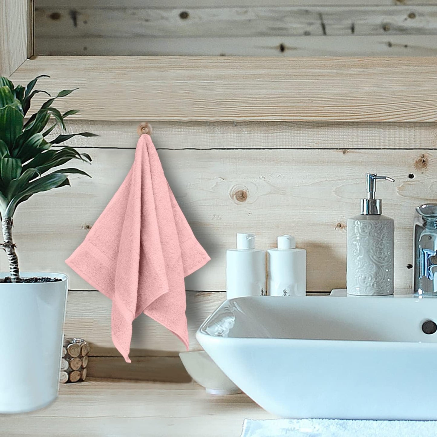 Monogrammed Hand Towel, Personalized Initial Gift, Extra Absorbent 100% Turkish Cotton - Soft Terry Finish - Set of 2 - Black Block Initial N - Embroidered on Pink Towels