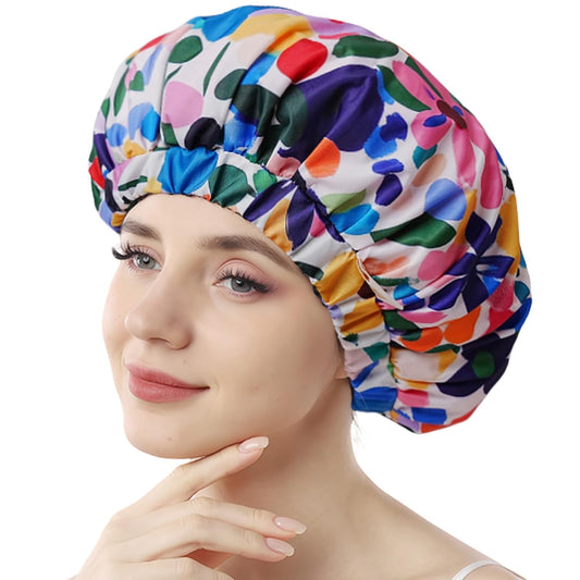 Years Calm Shower Caps for Women Reusable Waterproof, Double-Layer Extra Large Elastic Hair Cap for Shower for Long Hair & Braids, Travel & Home (Blue)