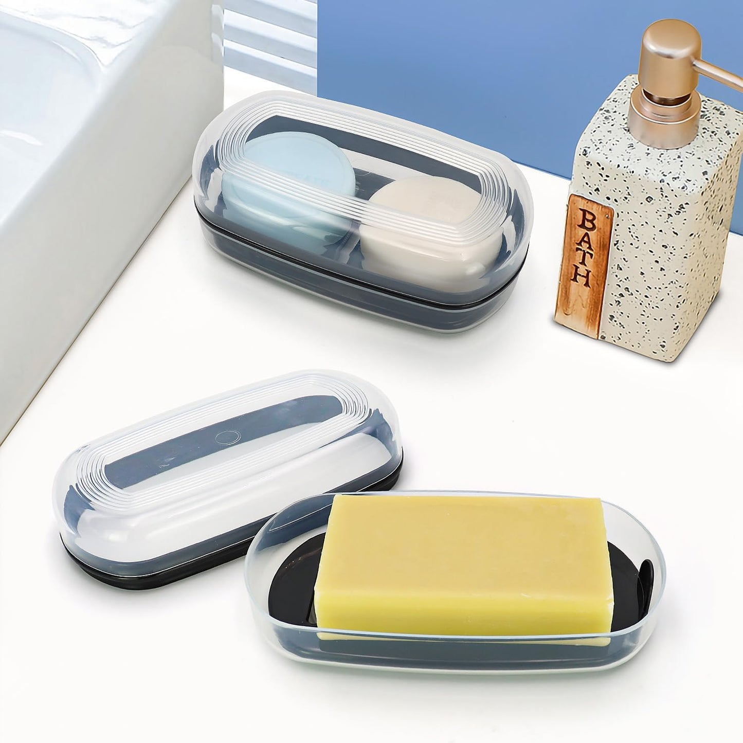 OZNER Clear Travel Soap Case Compatible with Kitsch - Leak-Proof Multi-Use Soap Holder with Draining Layer for Shampoo Bars, Gym, Travel & Camping（Transparent White,1 Pack）