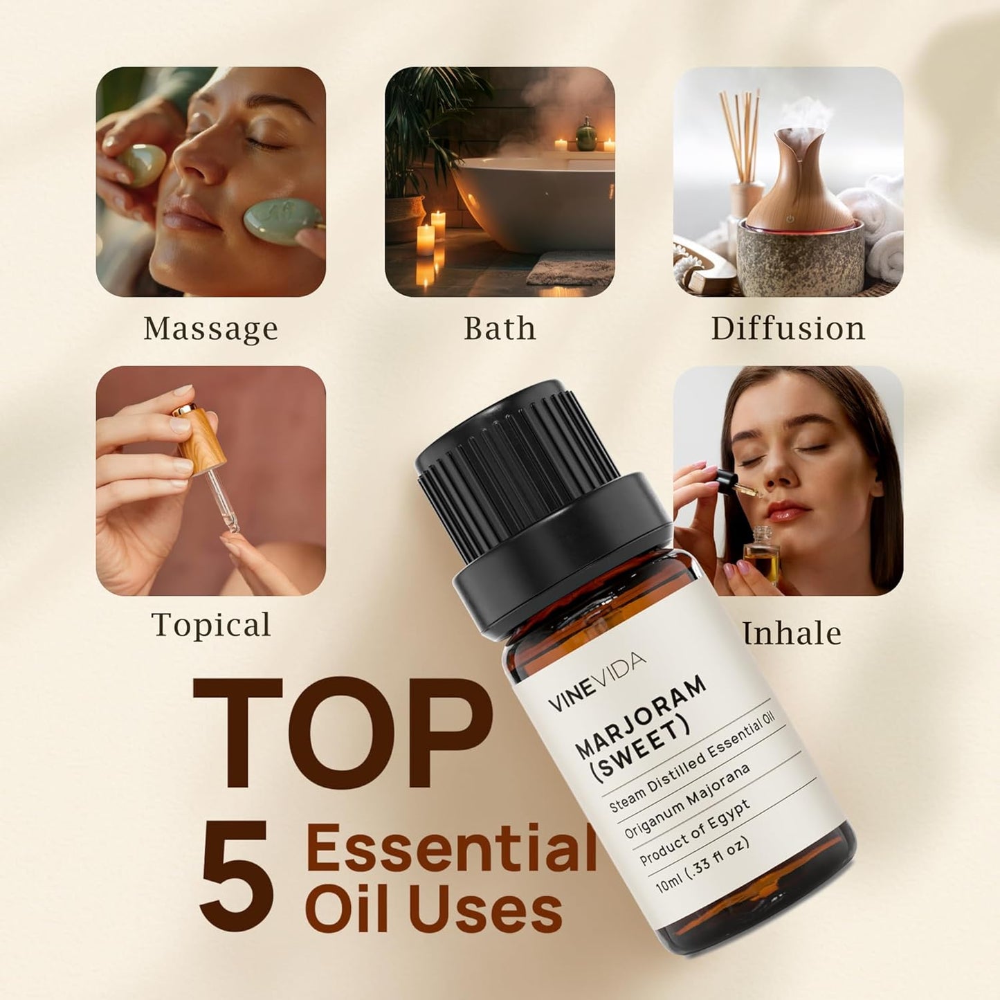 VINEVIDA Marjoram Essential Oil - Undiluted, 10 mL - Marjoram Scent - DIY Candle Scents & Soap Making