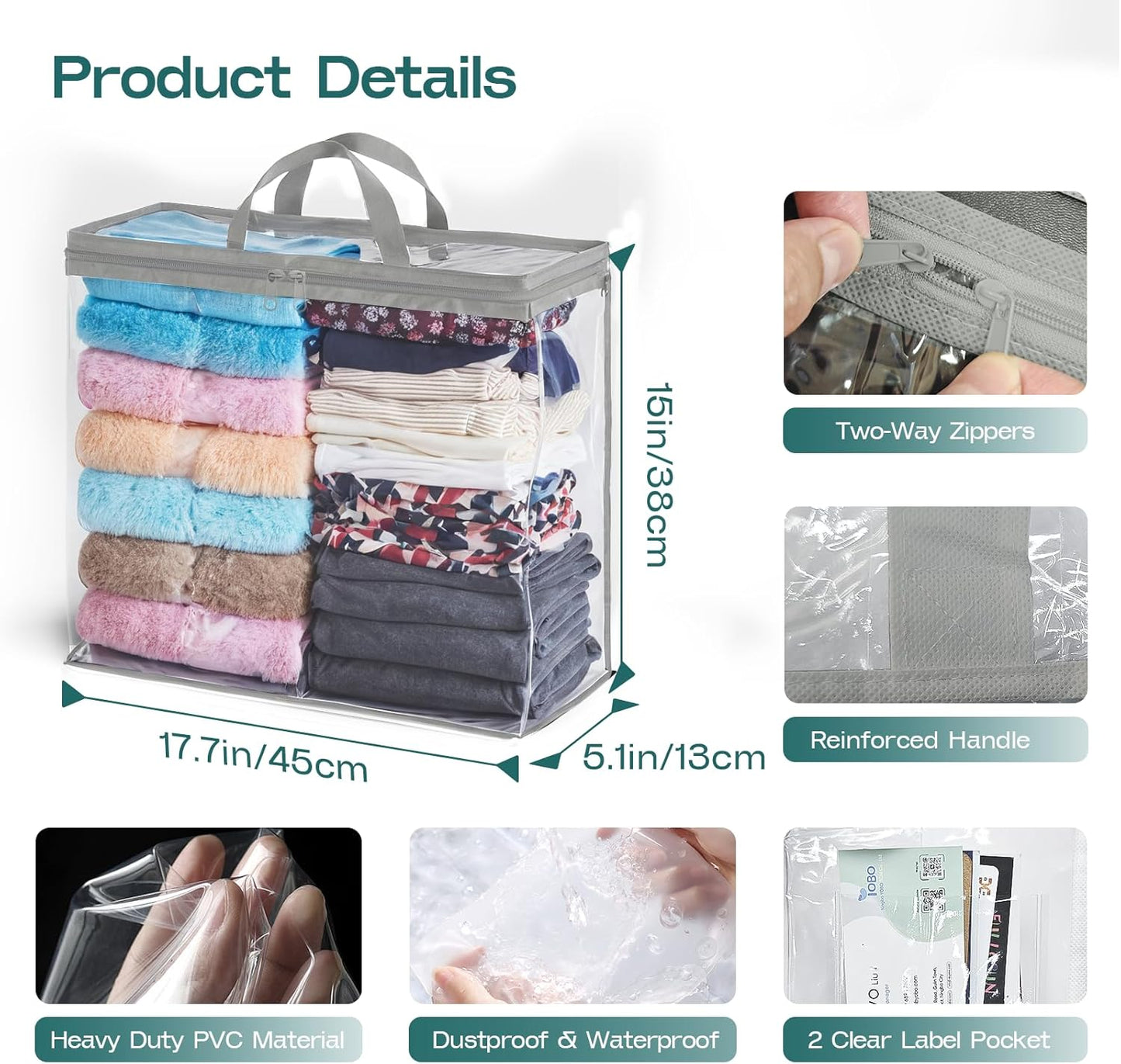 10 Pack Clear Storage Bags for Clothes, 22L Blanket Storage Bags, Under Bed Storage, Closet Organizers Bag, Upgraded Version Two-Way Zippers Design(Grey, 10PACK)