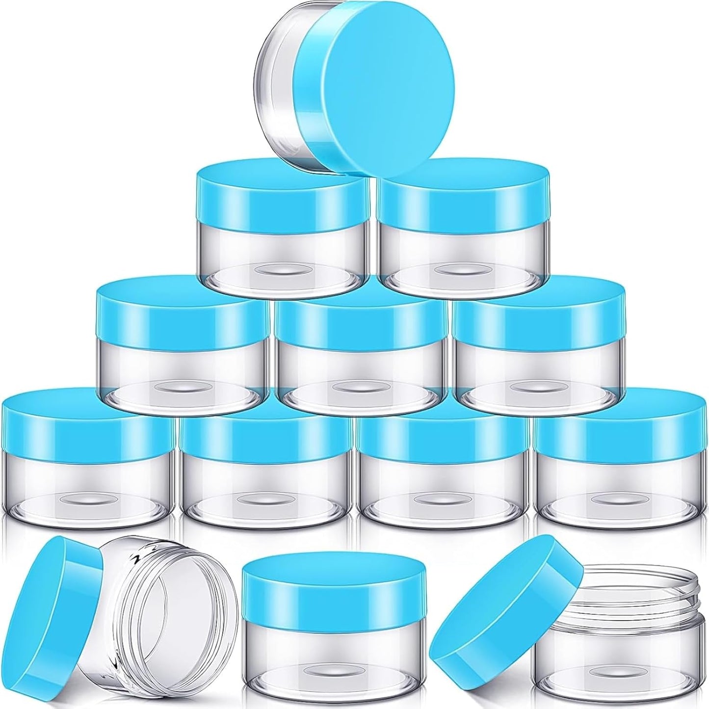 SATINIOR 12 Pack 32 oz Plastic Container Jars with Lids Round Clear Travel Cosmetic Container Slime Jars for Toiletries, Lotion, Cream, Ointments, Makeup, Rhinestone, Samples, Kitchen Storage(Blue)