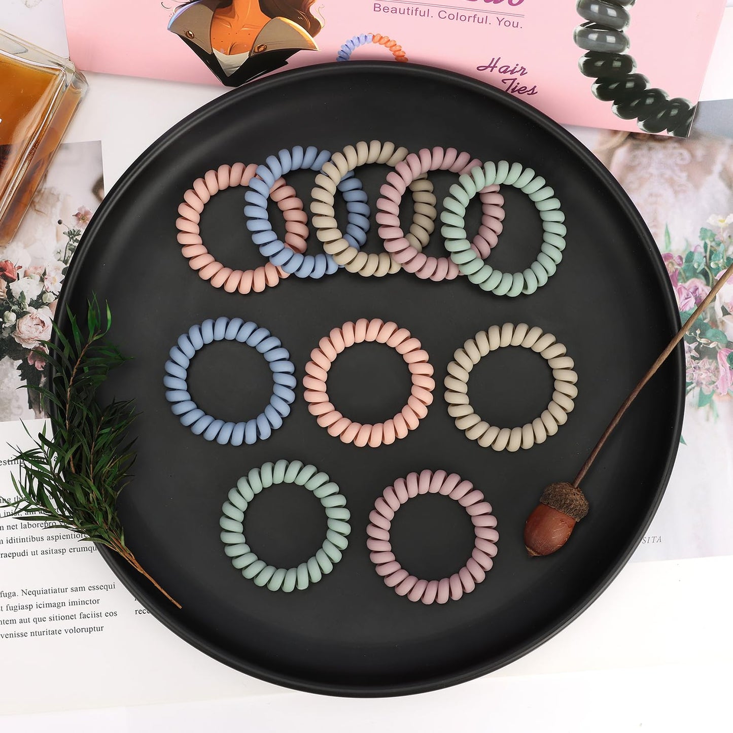 JessLab Spiral Hair Ties for Women, 10-Pack Traceless No-Damage Ponytail Holders, Coils Hair Bands for Girls, Assorted Colors