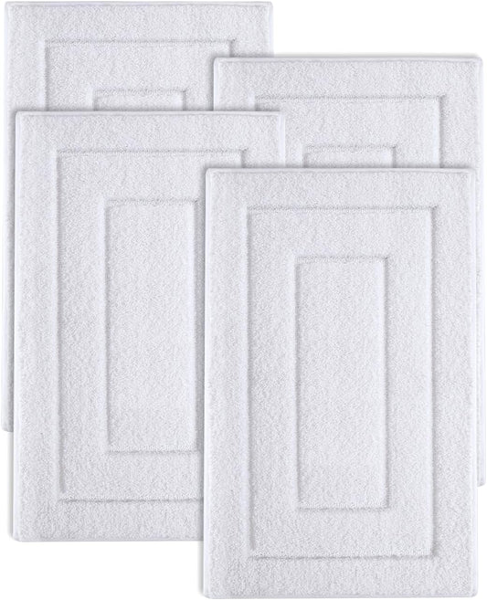 DEXI Bathroom Rug Set 4 Piece 24x16, Non Slip Washable Bath Mat for Shower Floor, Absorbent Soft Bathmat with Rubber Backing, Quick Dry Microfiber Carpet, White