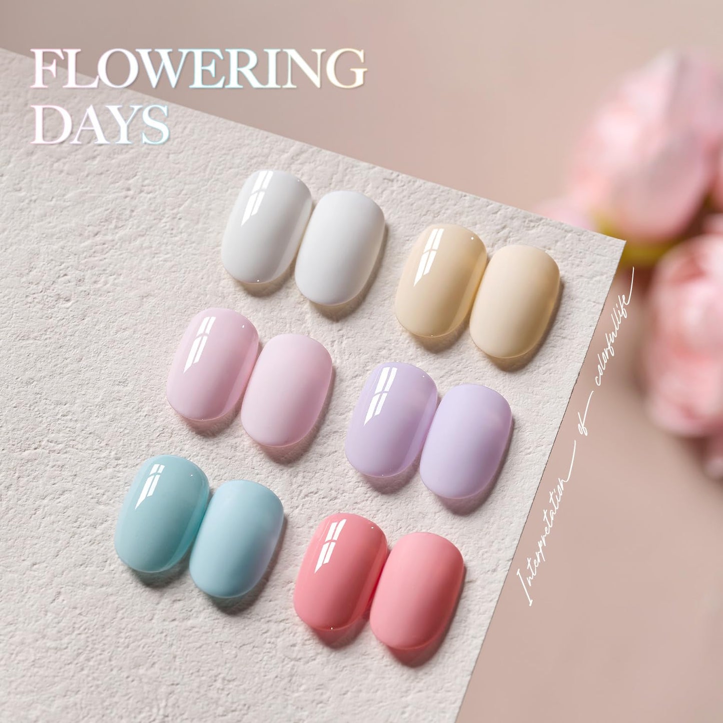 GAOY Gel Nail Polish Set including BabyBlue, Periwinkle Pastel Purple, Dusty Pink White Yellow for Manicure and Nail Art DIY at Home or Salon