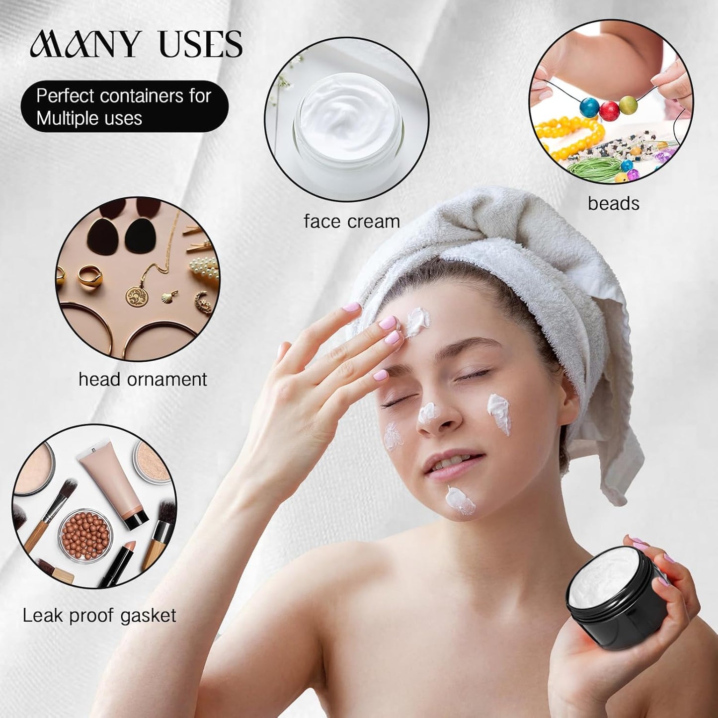 SATINIOR 12 Pack 1 oz Plastic Container Jars with Lids Round Clear Travel Cosmetic Container Slime Jar for Toiletries, Lotion, Cream, Ointment, Makeup, Rhinestone, Sample, Kitchen Storage(Pure Black)