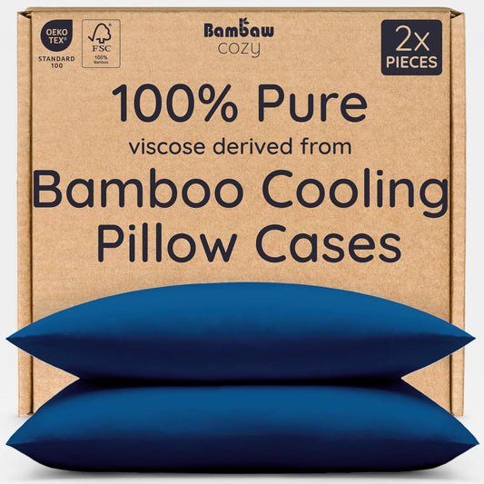 Bambaw 100% Viscose Derived from Bamboo Pillowcase Standard Size – Set of 2 Cooling Pillow Cases with Envelope Closure, Navy Blue Pillow Case, Breathable & Soft Pillow Cases Standard Size (Navy Blue)