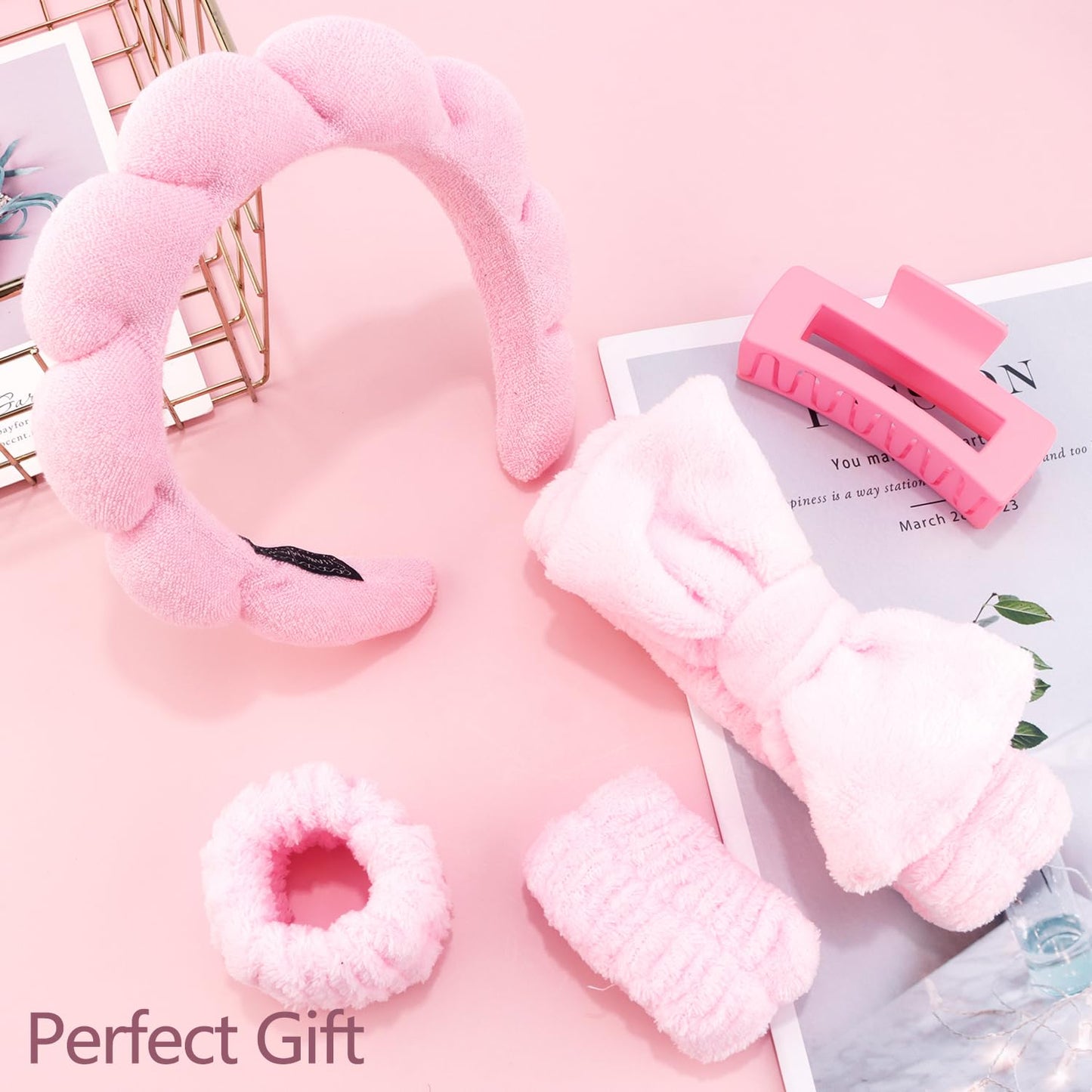 Chanaco Spa Headband, Makeup Accessory, Face Washing Wrist Bands, Teen Girl Gifts Trendy Stuff, Pink Cute Hair Accessories