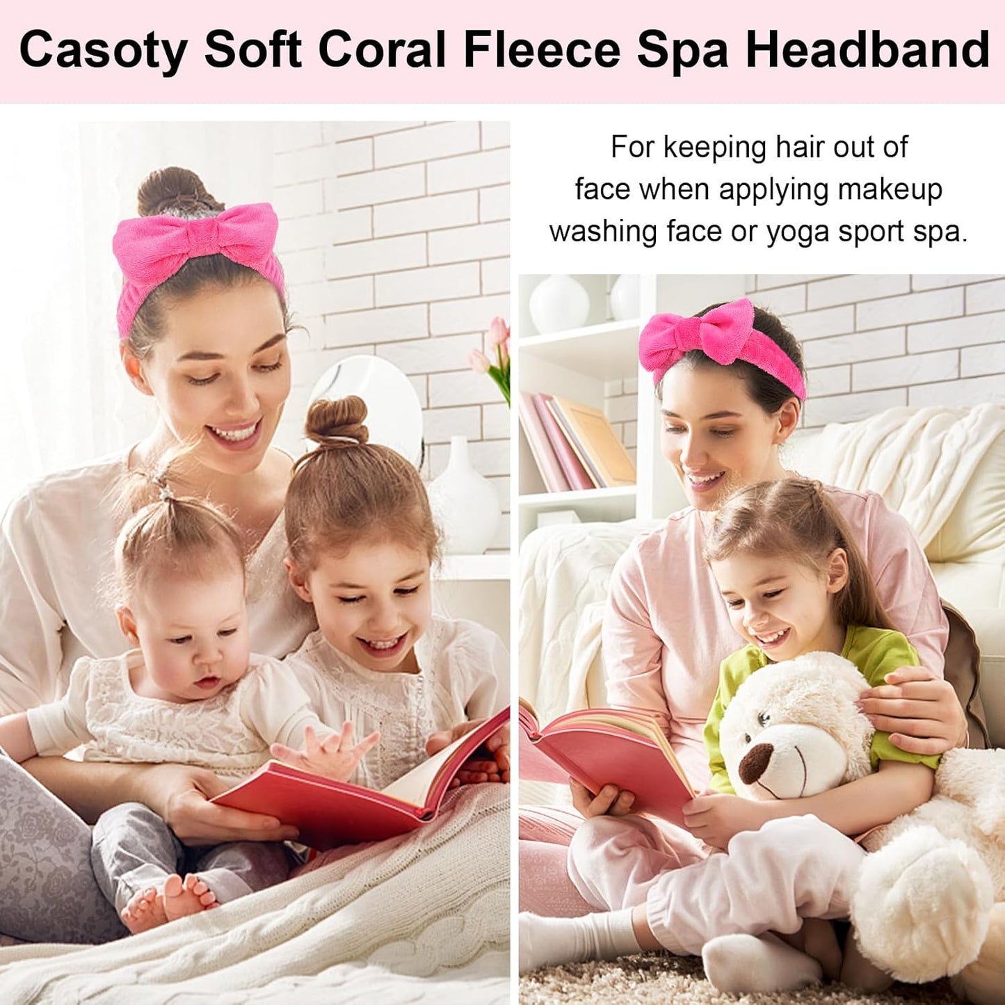 Casoty 6 Pcs Spa Headbands, Hair Holder for Washing Face, Soft Coral Fleece Makeup Headband for Washing Face, Bow Hair Bands, Skin Care Headband for Face Washing Shower Skin Care Yoga