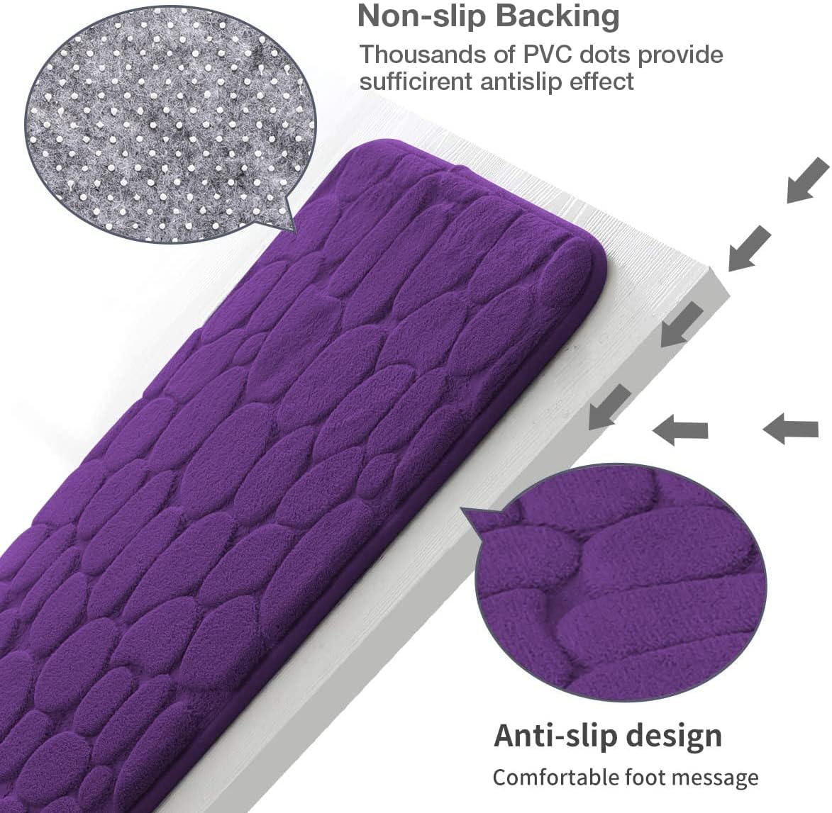 YIHOUSE Memory Foam Bath Mat Cobblestone Bathroom Rugs Super Water Absorbent Bath Mats for Bathroom Machine Washable Bath Rugs(17 x 24,Eggplant)