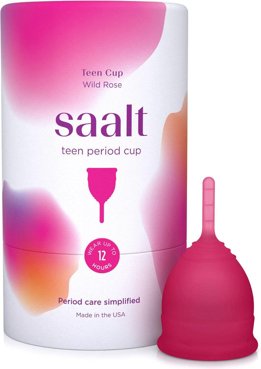 Saalt Teen Menstrual Cup – Reusable Period Cup – Made for Comfortable, Leak-Free Protection Up to 12 Hours – BPA & Latex Free - Wild Rose