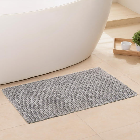 Waffle Bath Mat - Boho Bathroom Rugs Non Slip Washable, Super Absorbent & Quick Dry, Small Bath Mats Farmhouse Bathroom Decor, 18'' x 30'', Light Grey