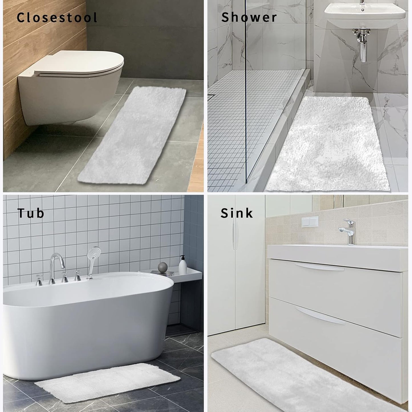 FIFU Bathroom Runner Rug 24" W x 48" L, Bath Mats for Bathroom, Bedroom & Kitchen, Non-Slip Rubber Latex Backing, Comfort & Soft Shower Bathmat & Carpet for Sink, Home & Hallways, White