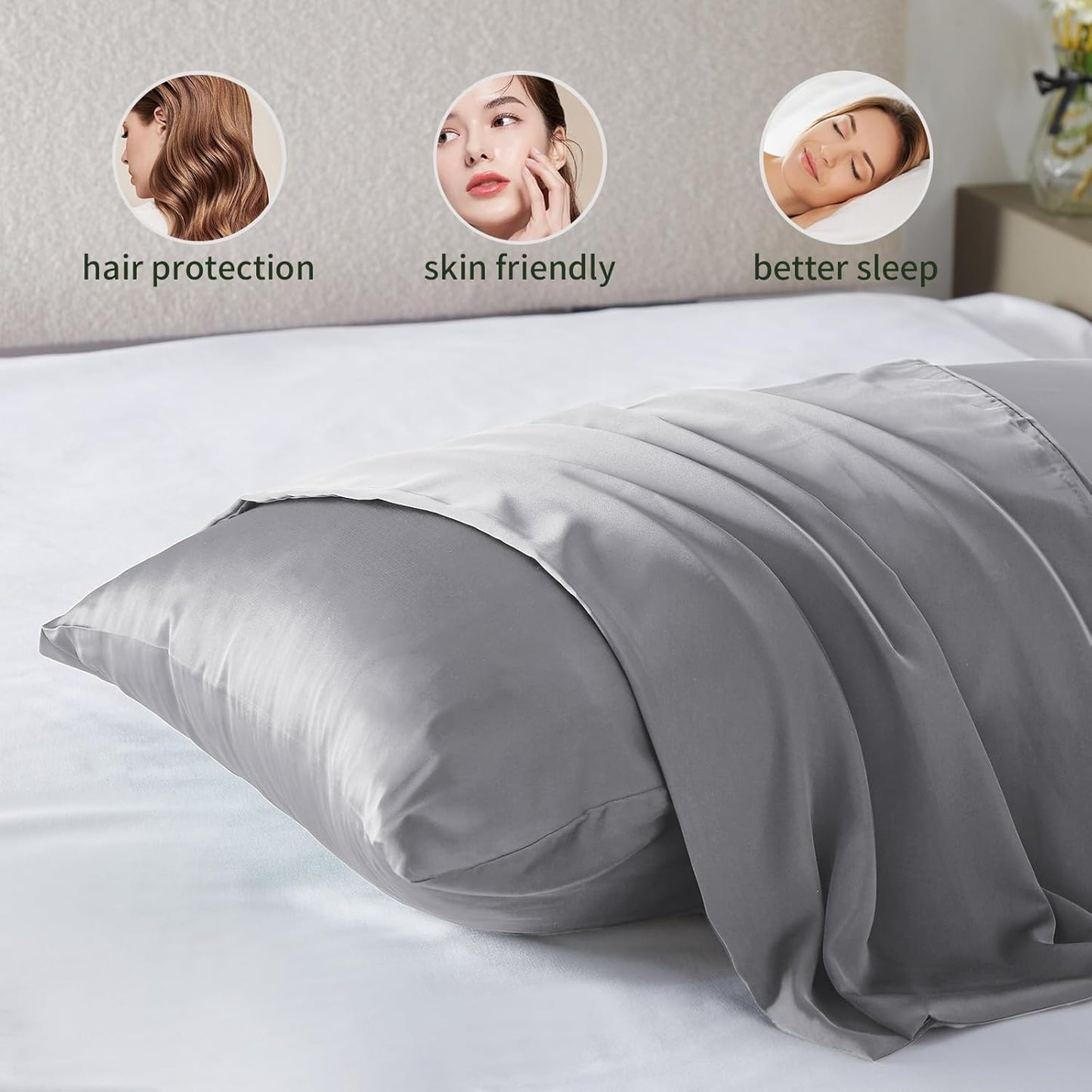 Silk Body Pillow Cover Pillow Pillowcase for Body Pillow Soft Pillow Cover Pillow Case Mulberry Silk Pillowcase for Sleep(Silver Gray,20"X 54",1pc)