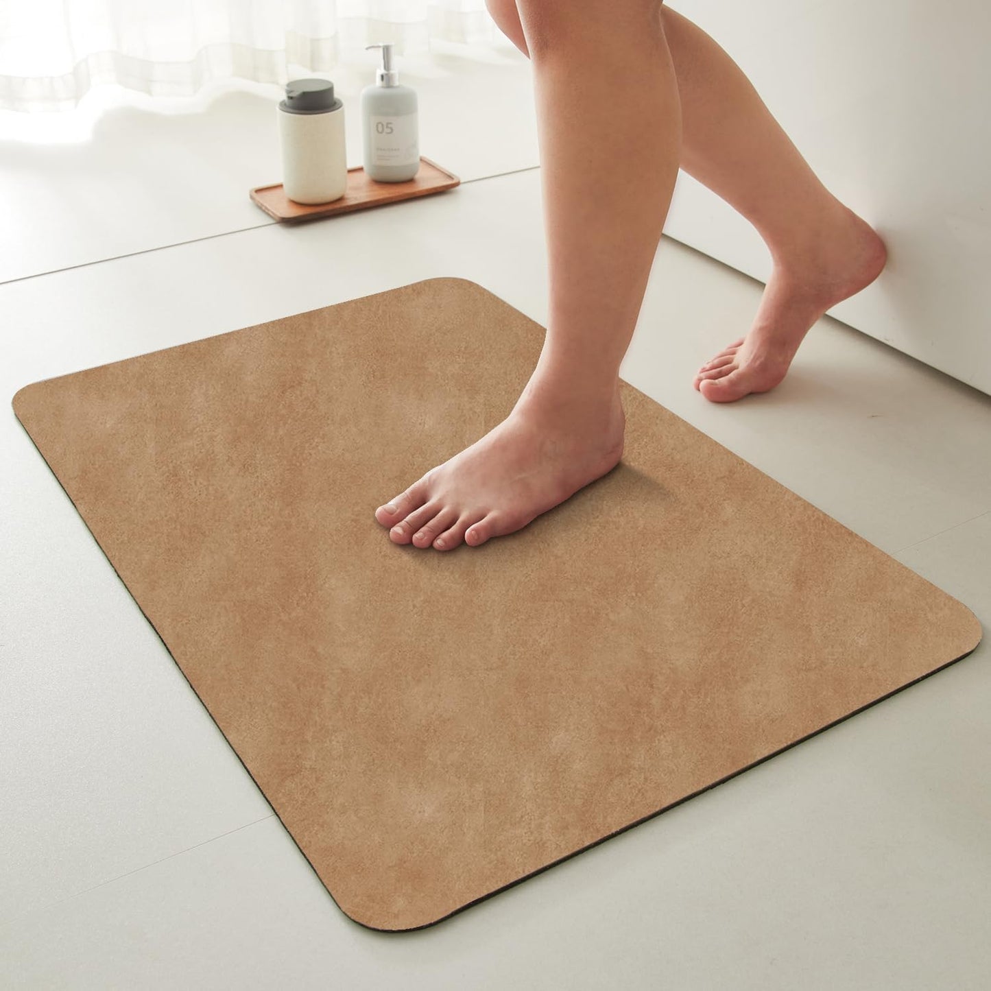 Bath Mat, Bathroom Rugs Non Slip Washable Thin Absorbent Quick Dry Bath Mat Fits Under Door Bathroom Floor Mat Perfect for Bath, Shower, or Sink 20"x48" Camel