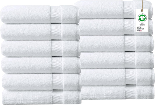 Delara 100% Organic Cotton Towels 650 GSM Plush Feather Touch Quick Dry Wash Cloth, Pack of 12 GOTS Certified, Oeko-Tex Green Certified, Organic Cotton Wash Cloth, 13"X13"