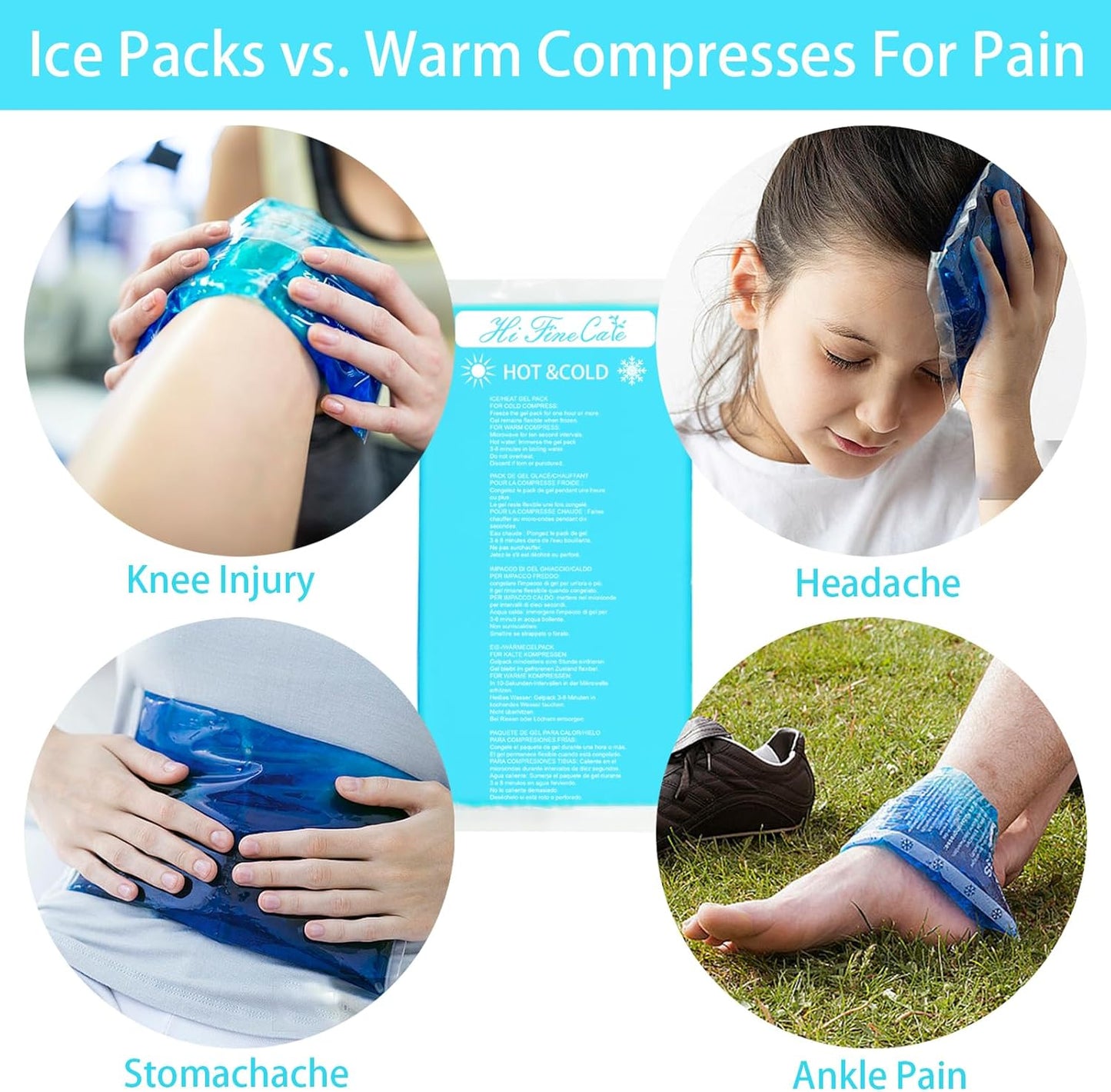 Gel Ice Packs, Cold Packs for Injury Recovery, Cold Compress for Pain Relief, Hot Cold Pack Relieves Inflammation, Arthritis for Headache, Ankle, Neck (Teal (2 Pack), 10×5 inch (28×13cm))