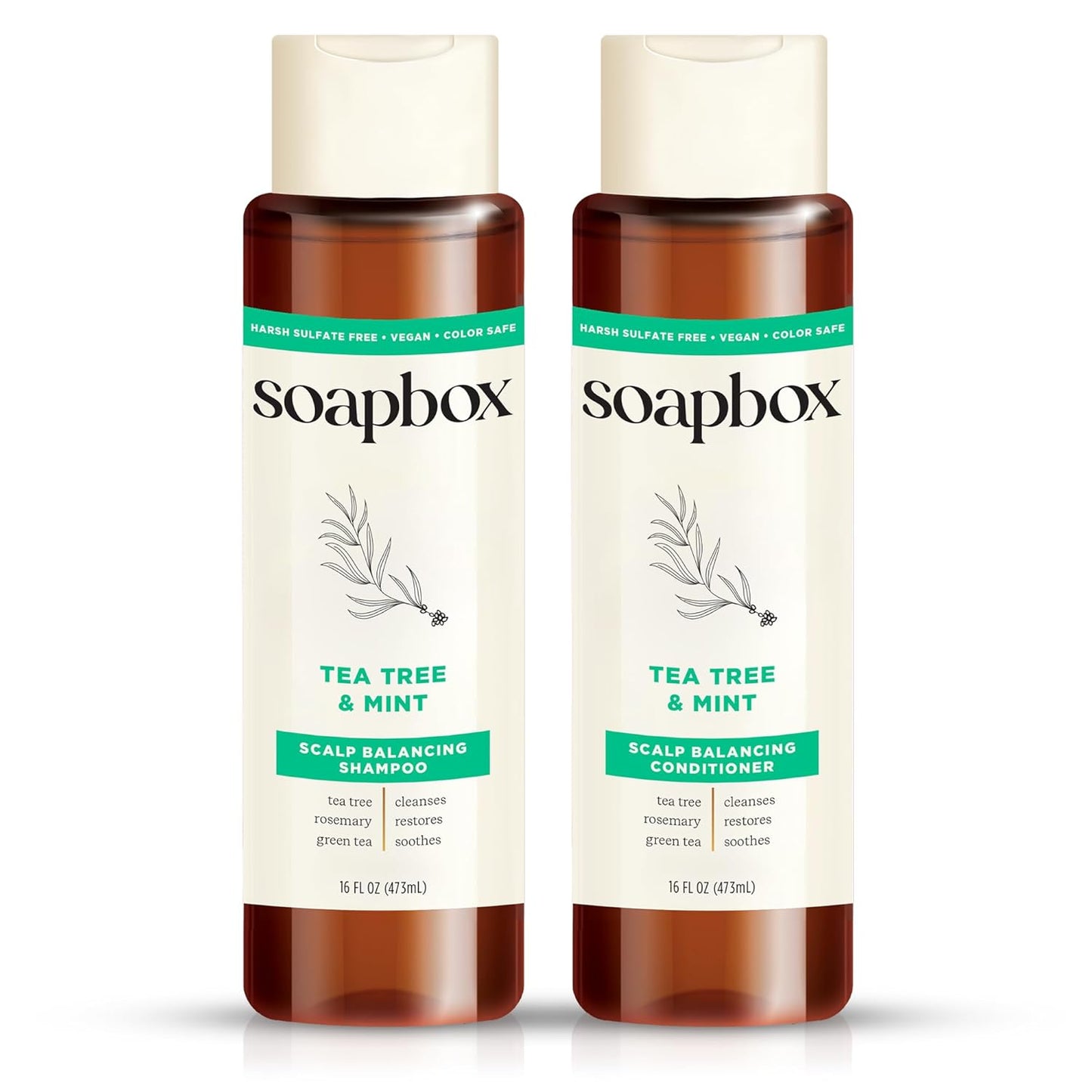 Soapbox Tea Tree Shampoo and Conditioner Set, Scalp Balancing with Tea Tree Oil, Jojoba Oil, Aloe and Shea Butter to Clean and Purify for All Hair Types, 16 Ounces Each (Pack of 2)