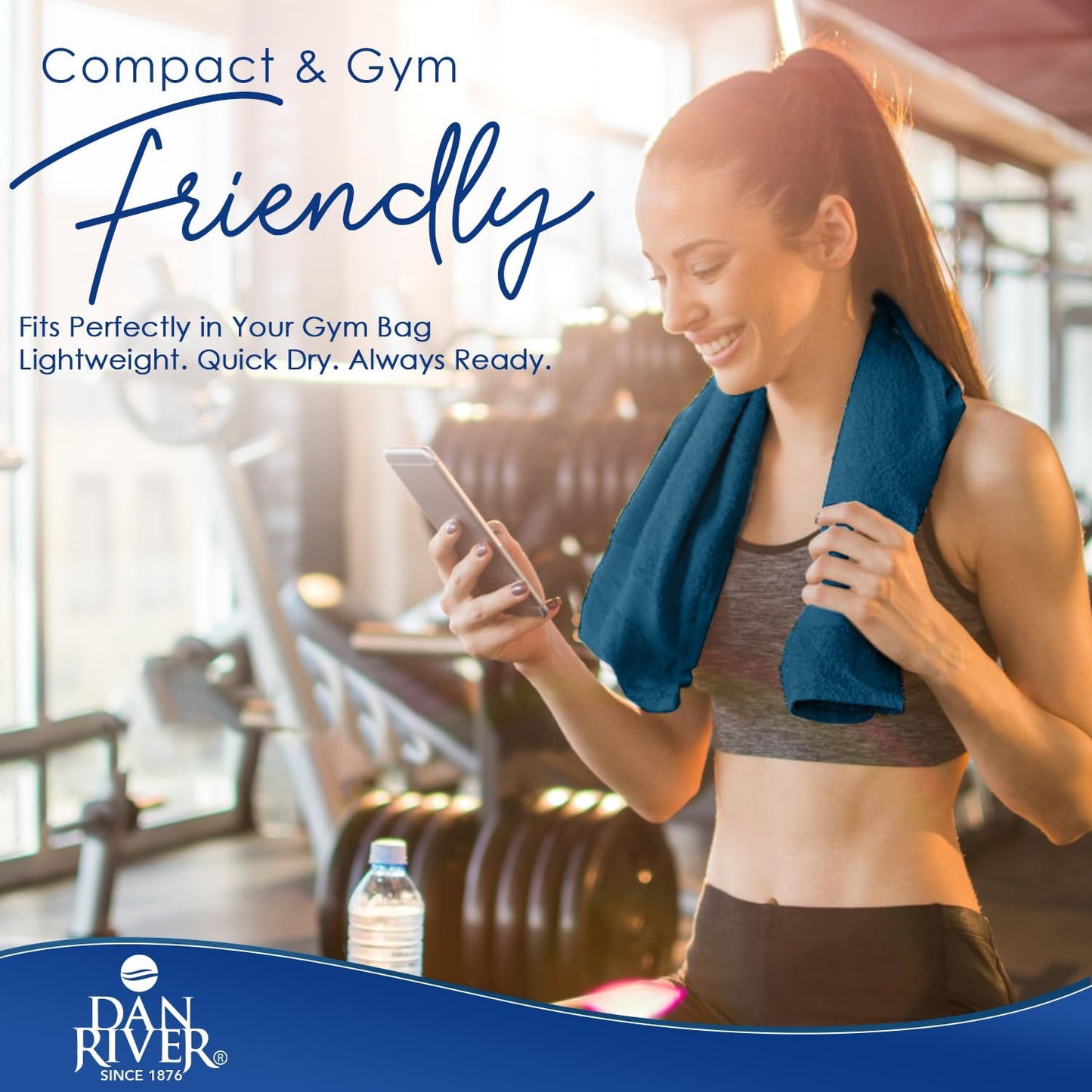 DAN RIVER 6-Pack Premium Hand Towels (16x28 Inches) - 100% Cotton, Ultra Soft, Lightweight, Highly Absorbent Towels for Bathroom, Spa, Gym, Salon, Hotel, and Travel - 550 GSM,Opal Blue