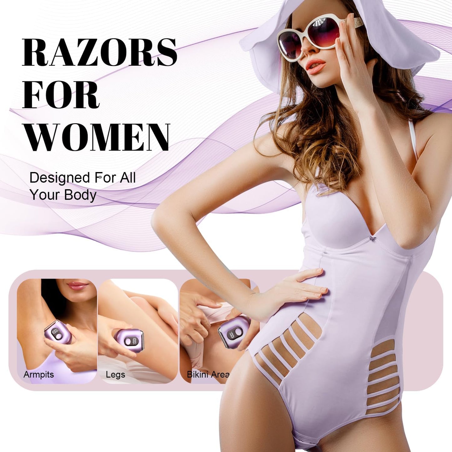 Cordless Electric Shaver for Women: Mini Electric Razors with LED Display - Rechargeable Bikini Trimmer - IPX7 Waterproof Wet Dry Face Razor for Body Pubic Leg (Purple Little)