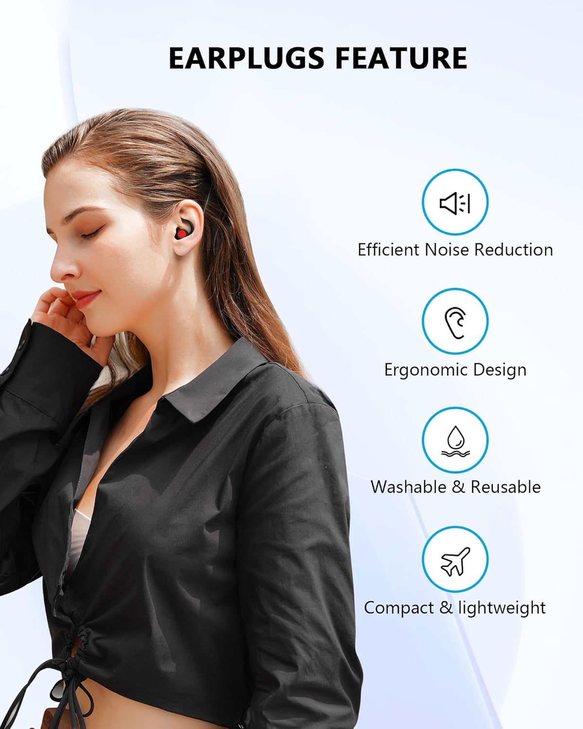 Earplugs for Sleeping Noice Cancelling, Ergonomic Design with 25dB Protection, Black, 2 Pairs