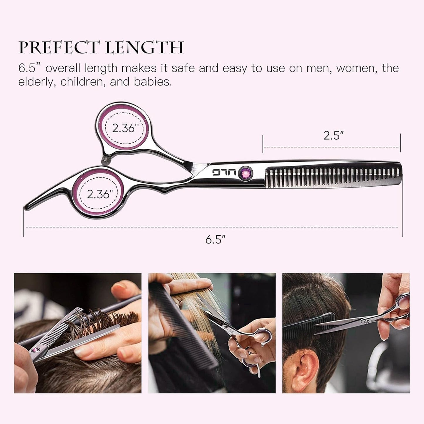 Hair Cutting Scissors Thinning Shears Kit ULG Professional Hairdressing Texturizing Salon Razor Edge Scissor Japanese Stainless Steel 6.5 inch Pink